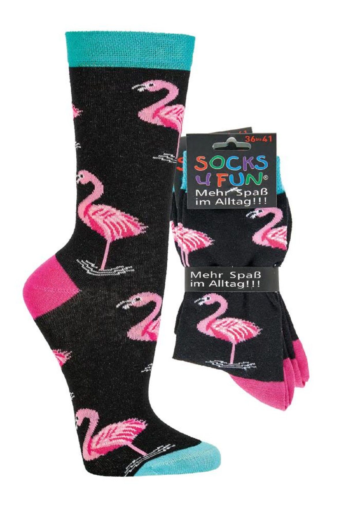 Socks 4 Fun Freizeitsocken Socks 4 Fun Motivsocken Flamingo 2er-Bündel (2 Paar, 2-Paar, 2 Paar)