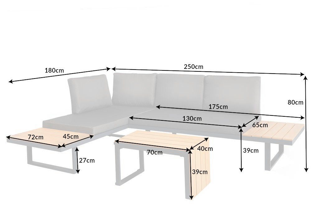 riess-ambiente Sitzgruppe IBIZA MODULAR anthrazit / · Lounge · inkl. Gartenmöbel-Sets LOUNGE grau · Sofa / 3-tlg), & natur, Outdoor Tisch 250cm · (Set, wetterfest