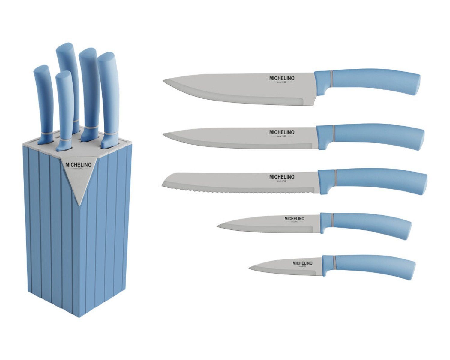 Michelino Messer-Set 6-tlg. Messerblock Serie Alythia Klingen Küchenmesser Messer Blau