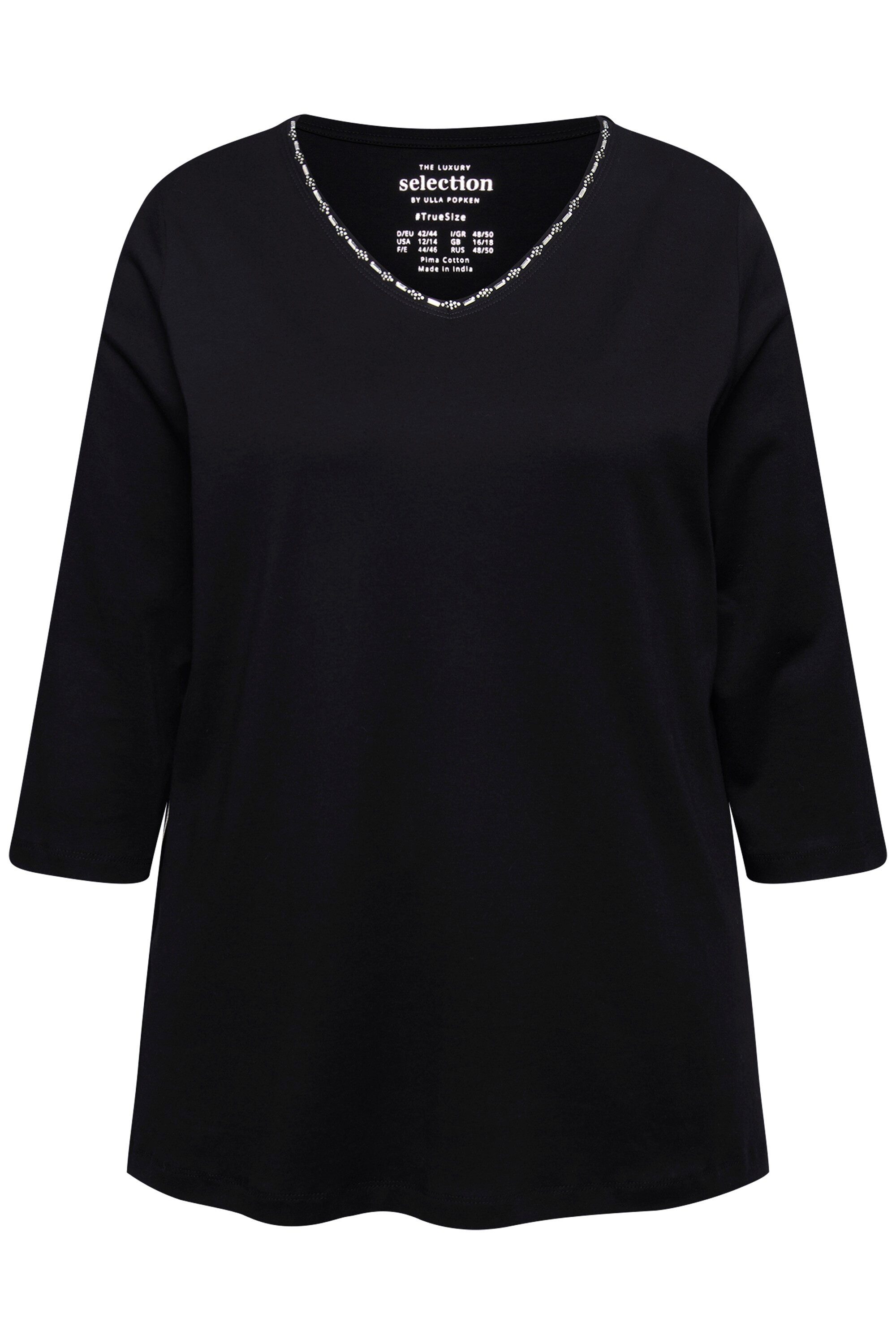 Ulla Popken T-Shirt Pima Cotton Shirt Ziersteine A-Linie V-Ausschnitt günstig online kaufen