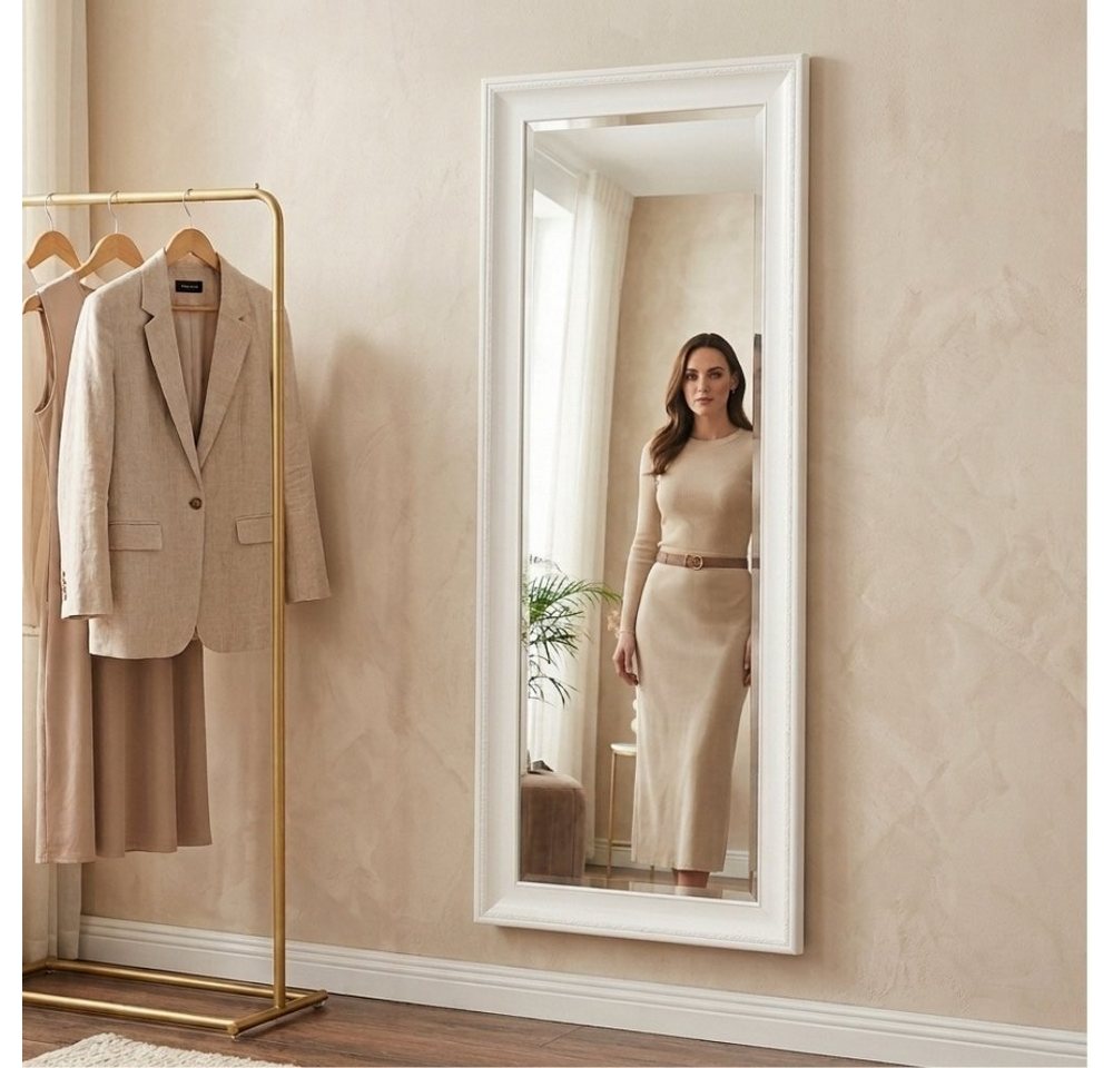 LebensWohnArt Wandspiegel Eleganter Spiegel COPIA Pur-Weiß 140x50cm Holzrahmen