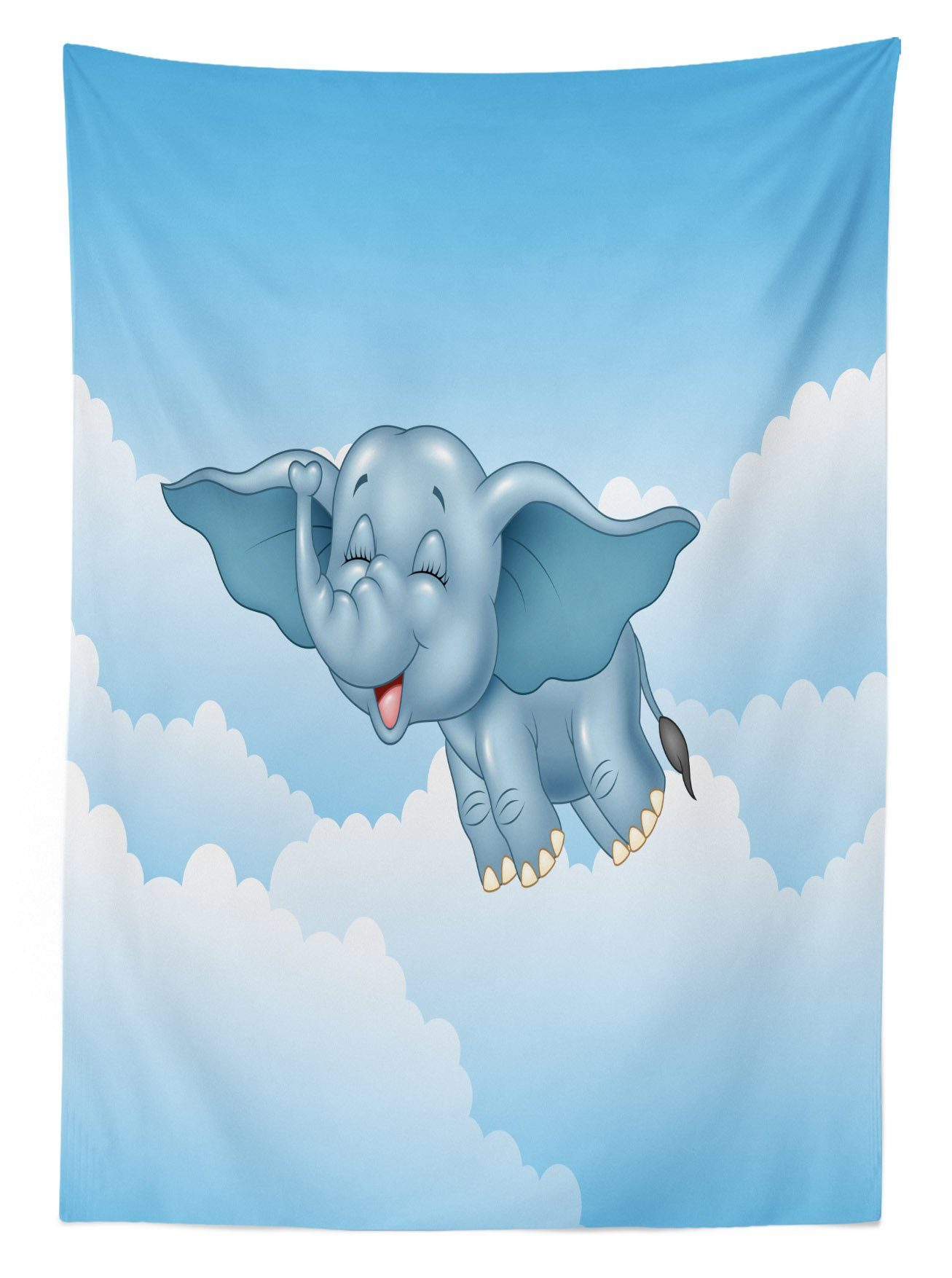 Tier Für Bereich Tischdecke Abakuhaus Wolken geeignet den Waschbar Klare Außen und Farbfest Baby-Elefant Farben,