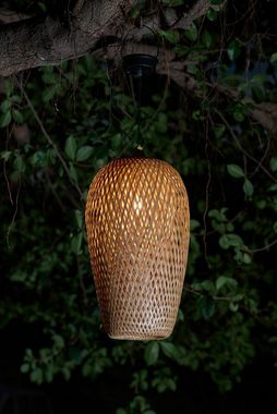 Pauleen LED Pendelleuchte Sunshine Bliss Solarpendel Outdoor Bambus/Rattan/Kunststoff/Metall, LED fest integriert, Warmweiß, Solar