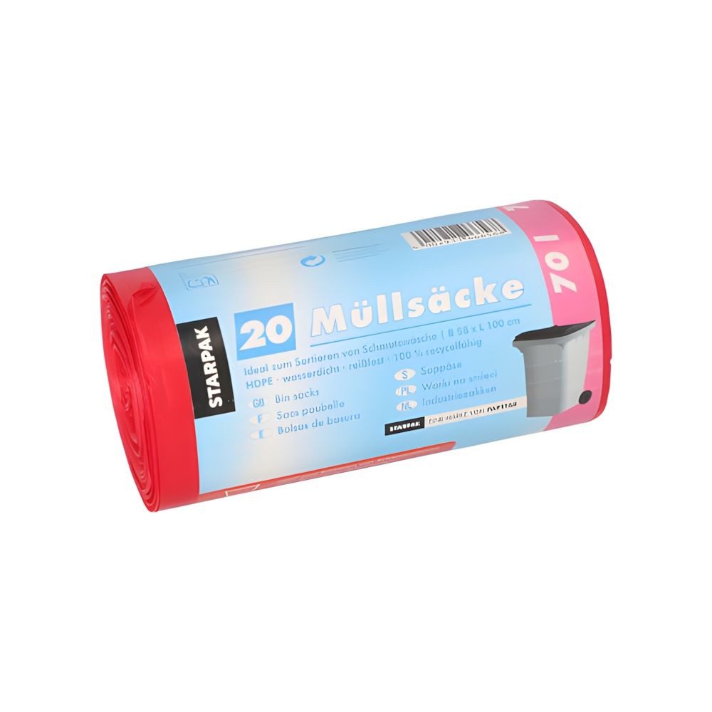 PAPSTAR Müllbeutel Müllsäcke, HDPE 70 l 100 cm x 58 cm rot 23 my 500 Stk