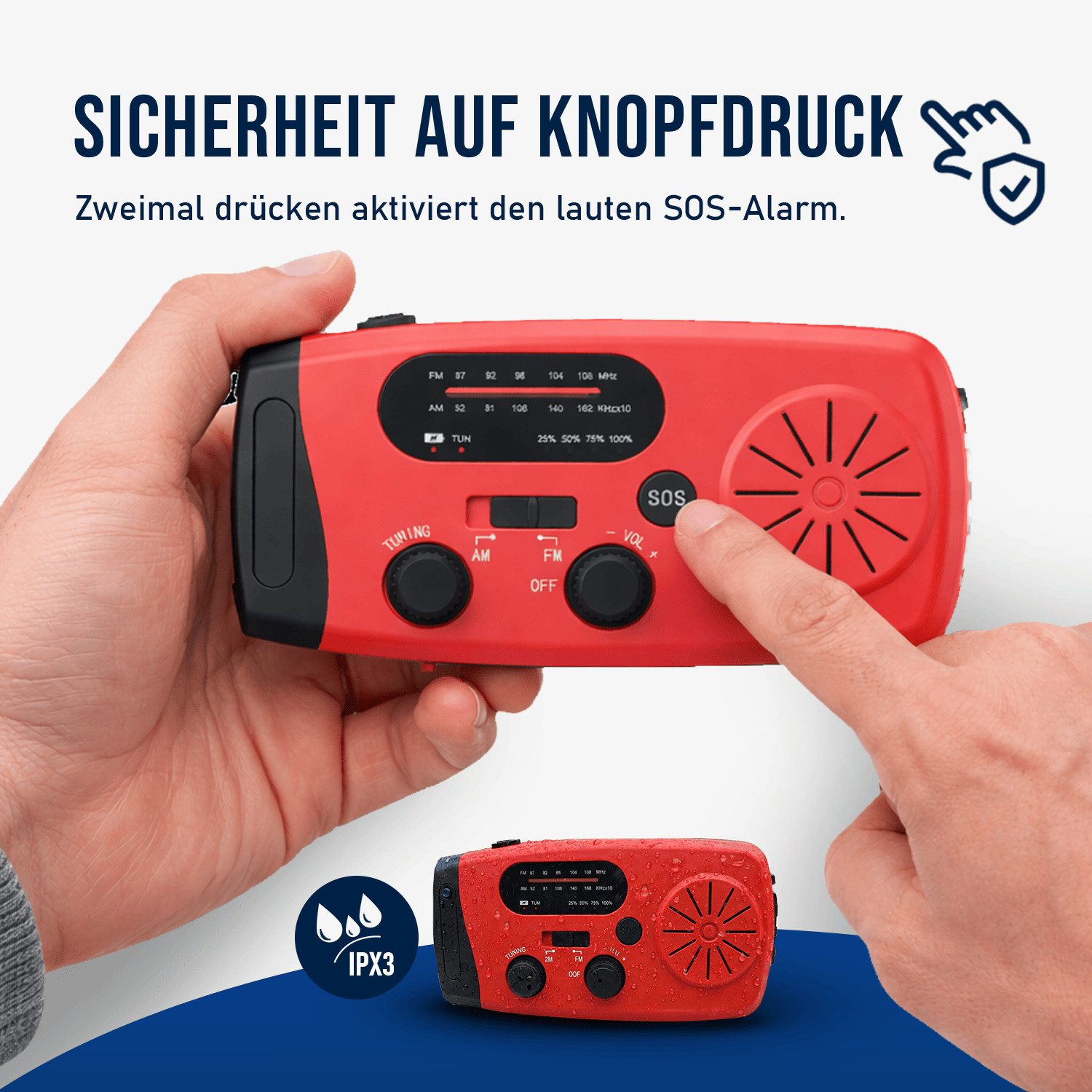 fontastic Rock Notfallradio mit Kurbel und Solar Powerbank 4000mAh Notfallradio (AM/FM/WB Digital Radio, Notfallradio, Kurbelradio, Solar Radio, Blackout Vorsor – Bild 5 von 5