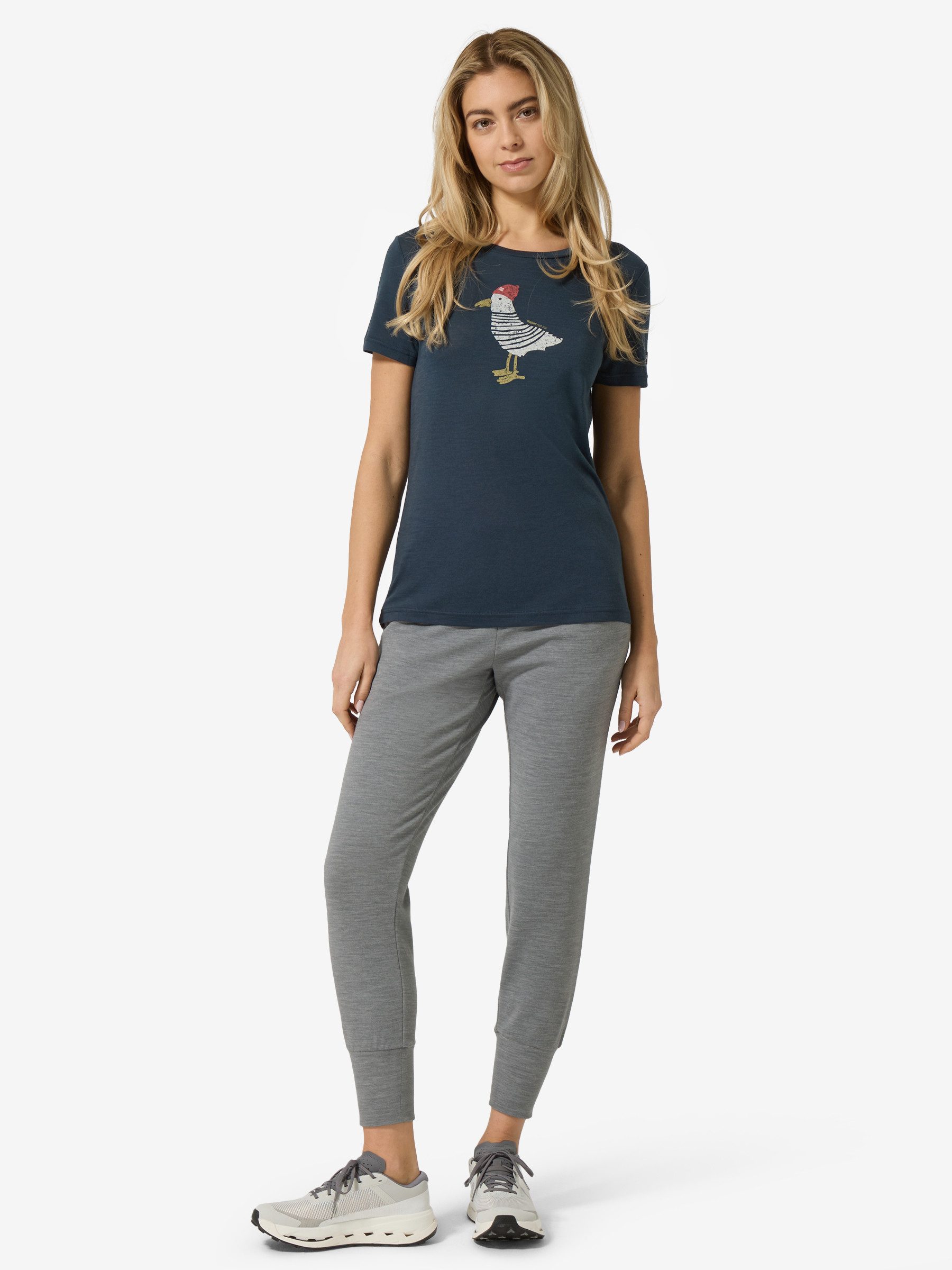 SUPER.NATURAL Print-Shirt für Damen, Merino JOHNNY TEE happy Vogel Motiv