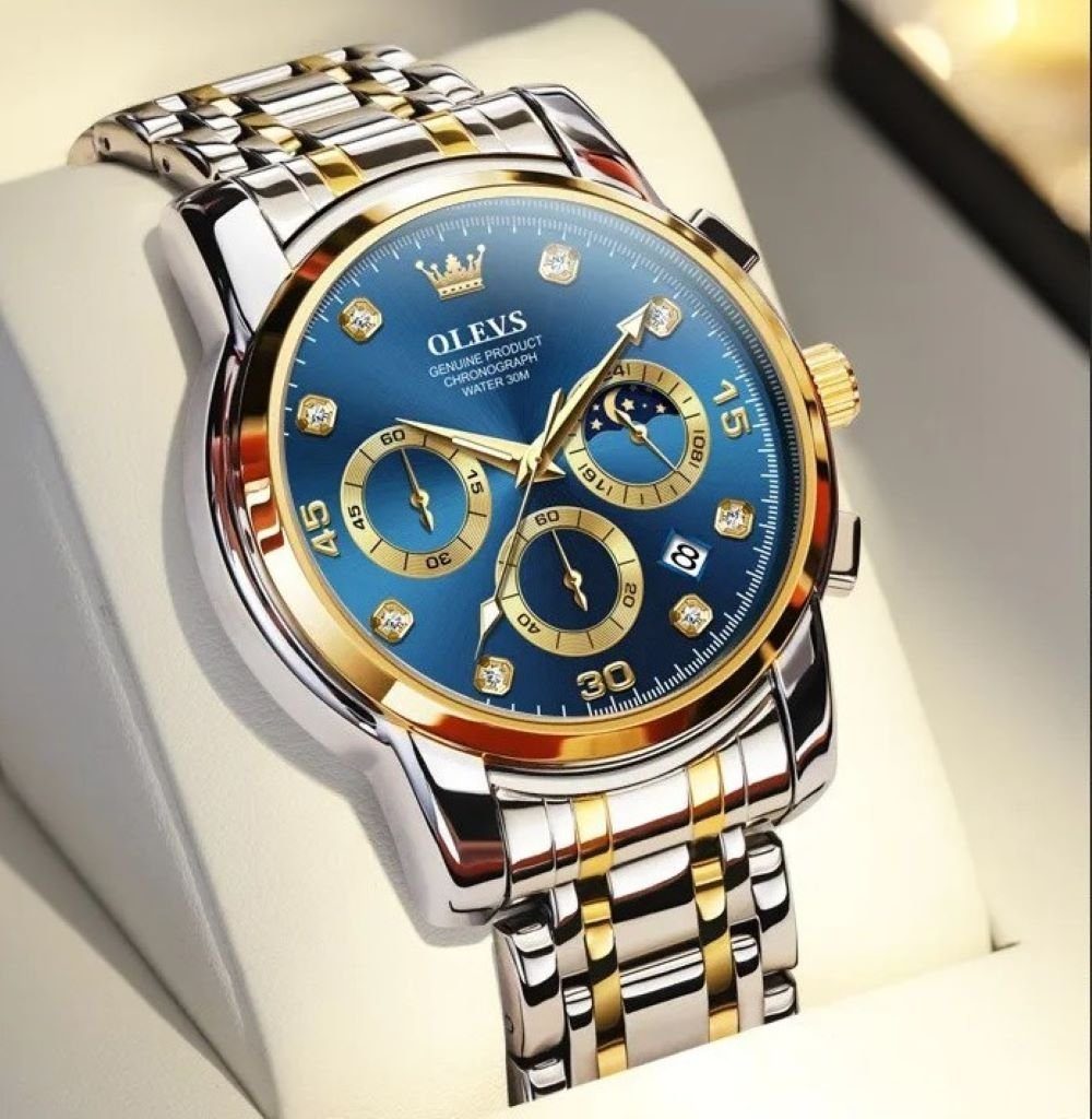 OLEVS Quarzuhr Herrenuhr Bicolor Silber / Gold Chronograph Sportlich 2889, günstig online kaufen