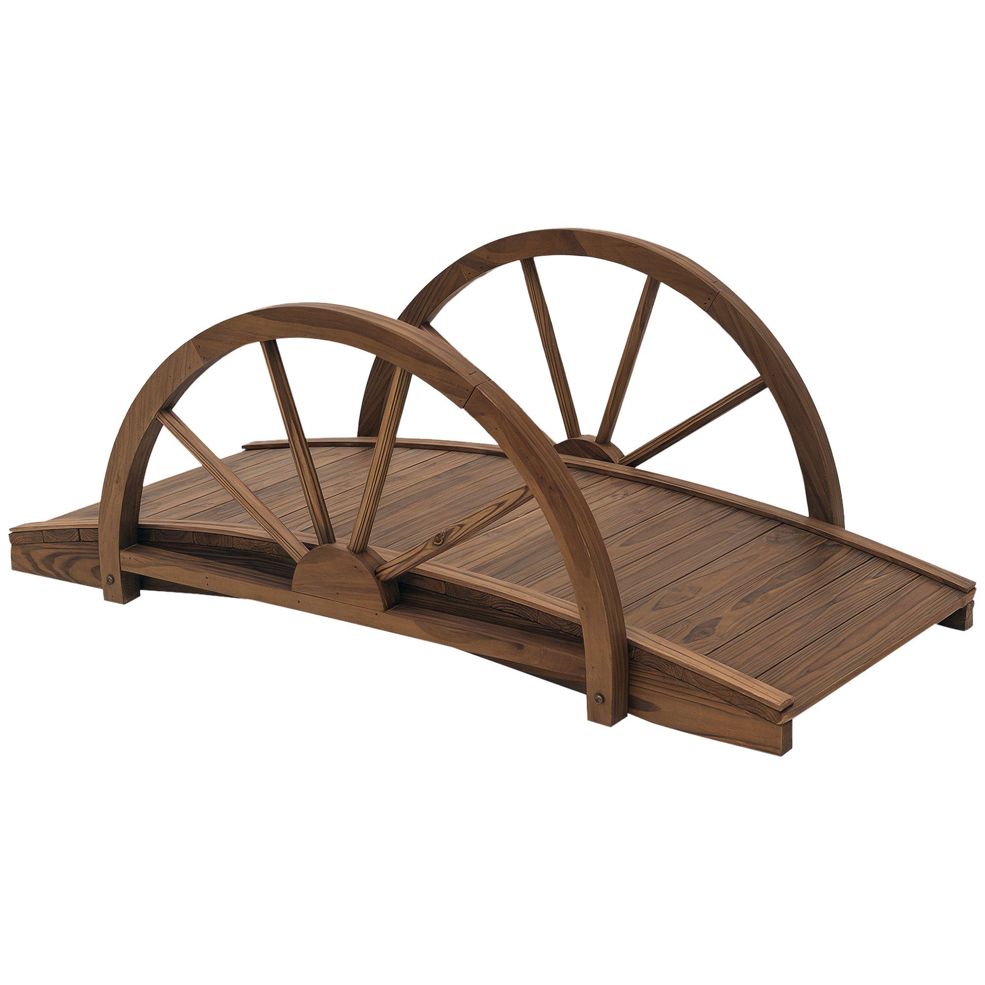 Outsunny Zierbrücke aus Tannenholz, mit Rad Design, bis 150 kg belastbar, (Gartenbrücke, 1 St., Holzbrücke), für Garten, Park, Hinterhof, 100 x 50 x 37 cm Verkohlt