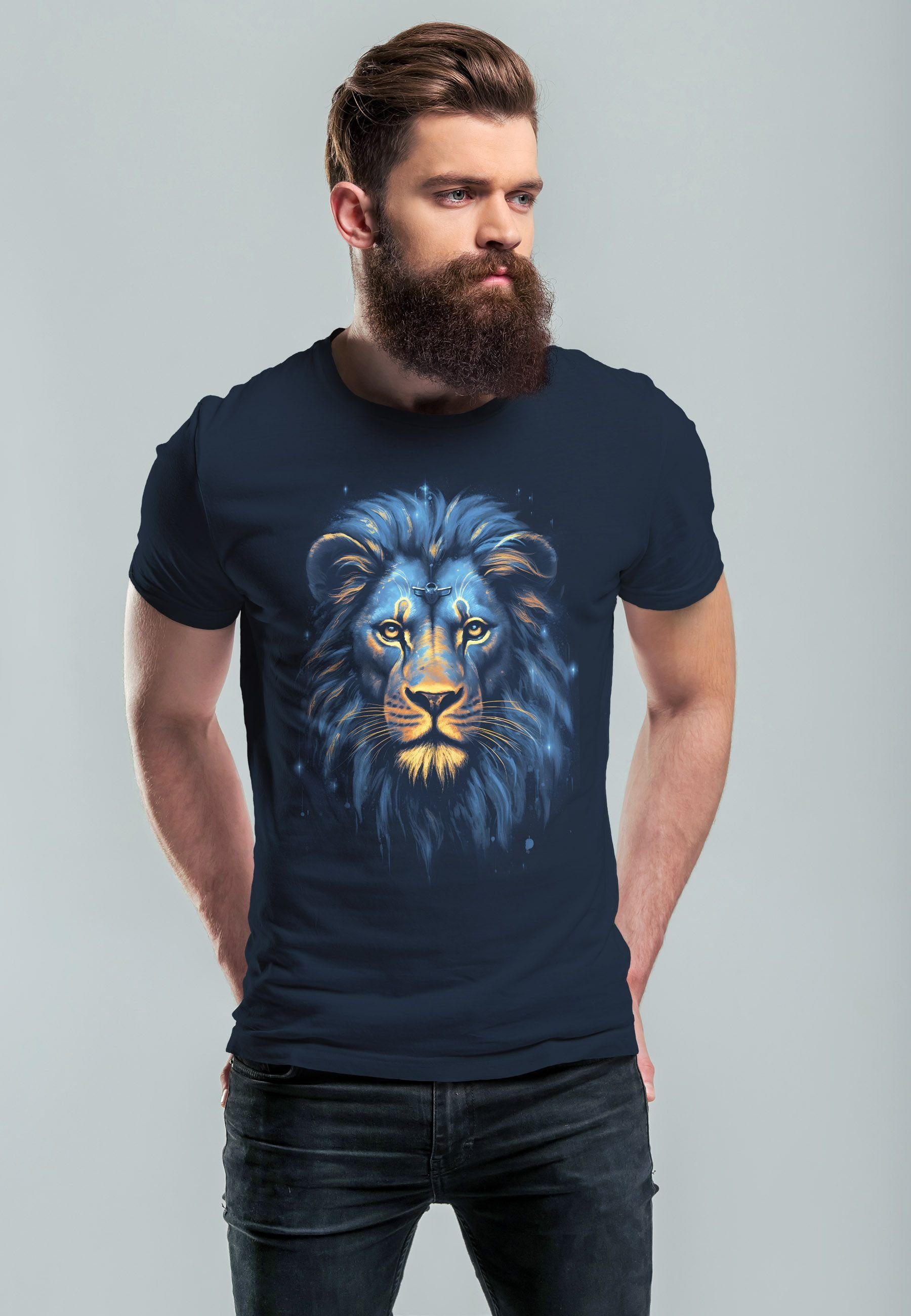 Neverless Print-Shirt Herren T-Shirt Löwe Lion Art-Print Kunst Illustration günstig online kaufen