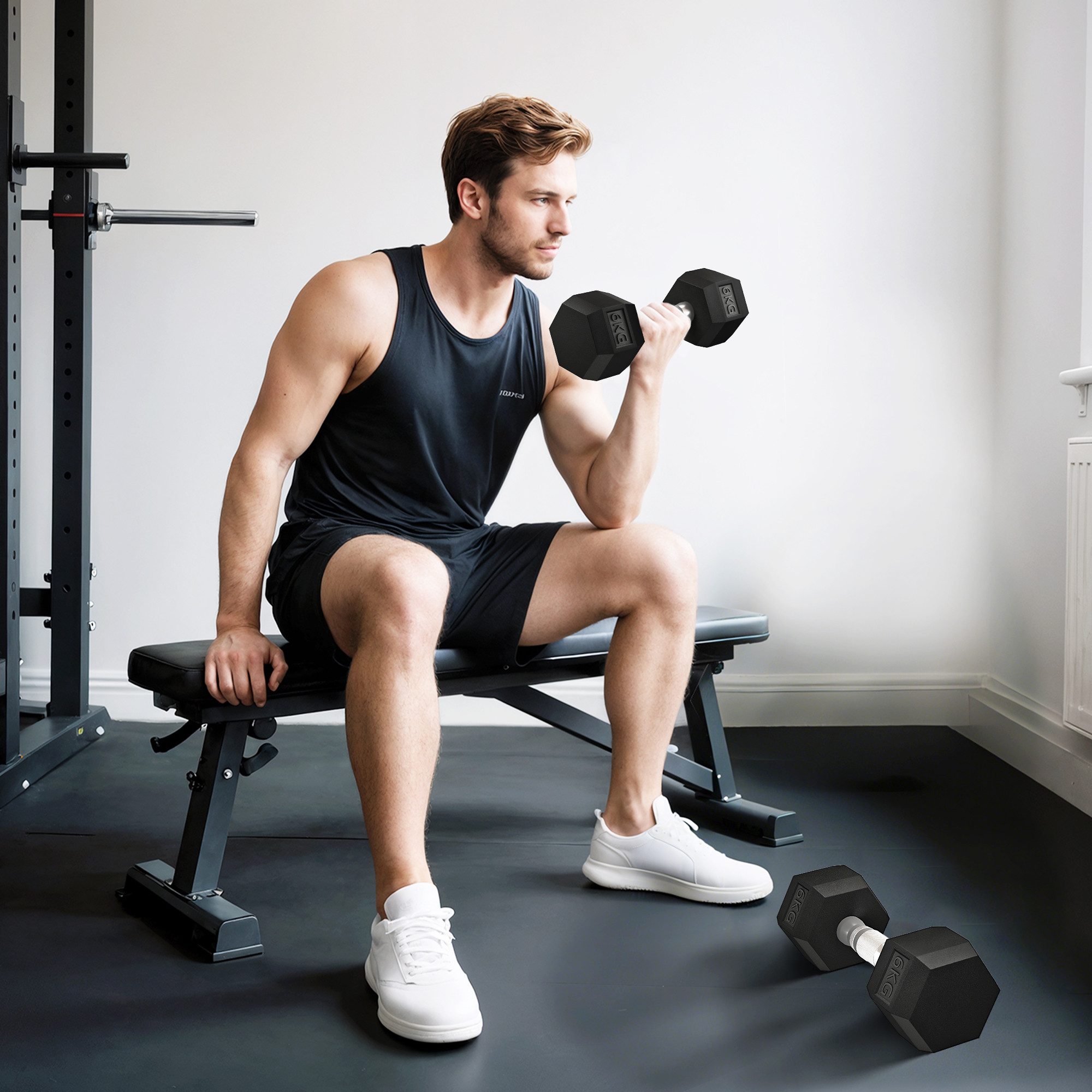 HOMCOM Hantel-Set mit gerändeltem Griff, 2 x 6kg, (Kurzhantel aus Gusseisen, Kurzhanteln für Männer und Fraue), für Zuhause, Fitnessstudio, Krafttraining