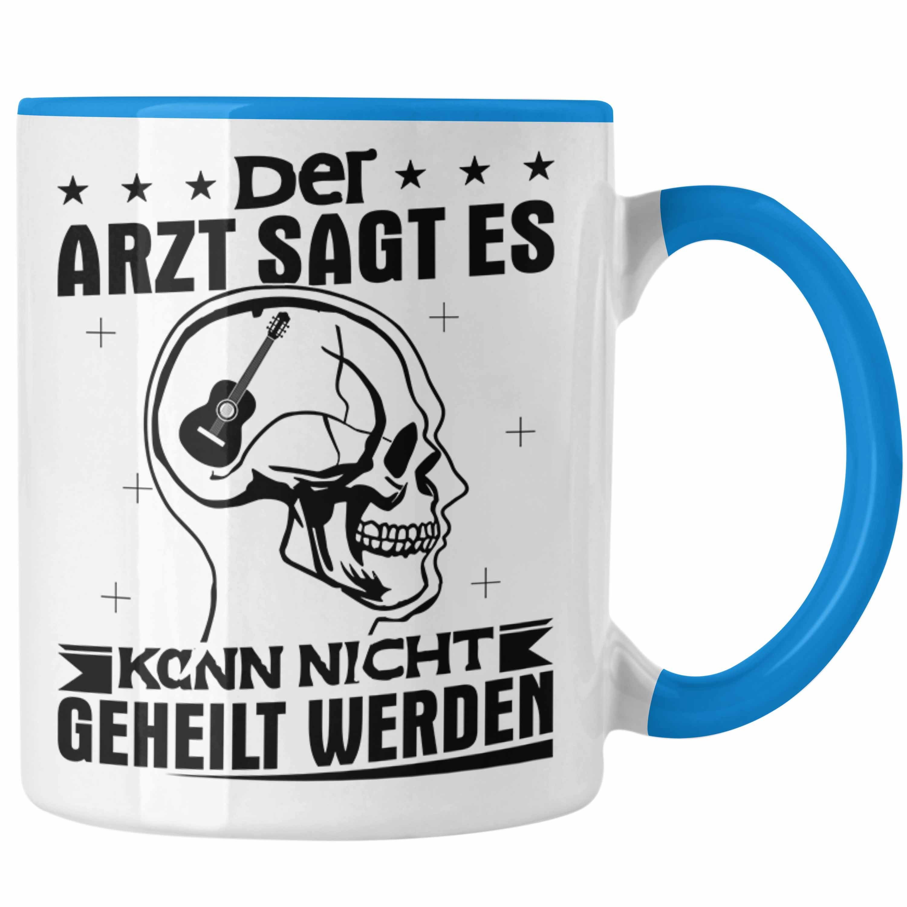 Trendation Tasse Gitarrenspieler Tasse Geschenk Gitarre Geschenkidee Spruch Kaffee-Bech Blau