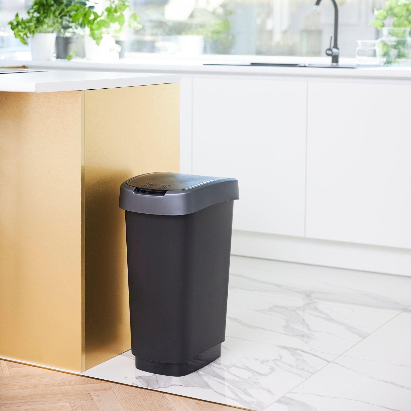ROTHO Mülleimer Twist Mülleimer mit Deckel 25l, Kunststoff (PP)