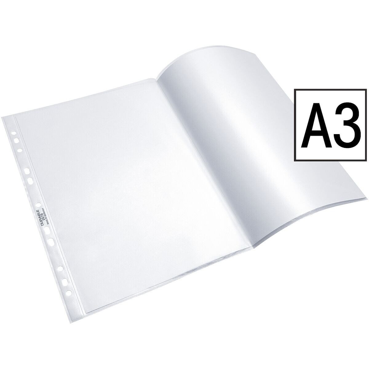 DURABLE Prospekthülle, 10 Stück, genarbt, Format A3 gefalzt mit Multilochung und Öffnung oben