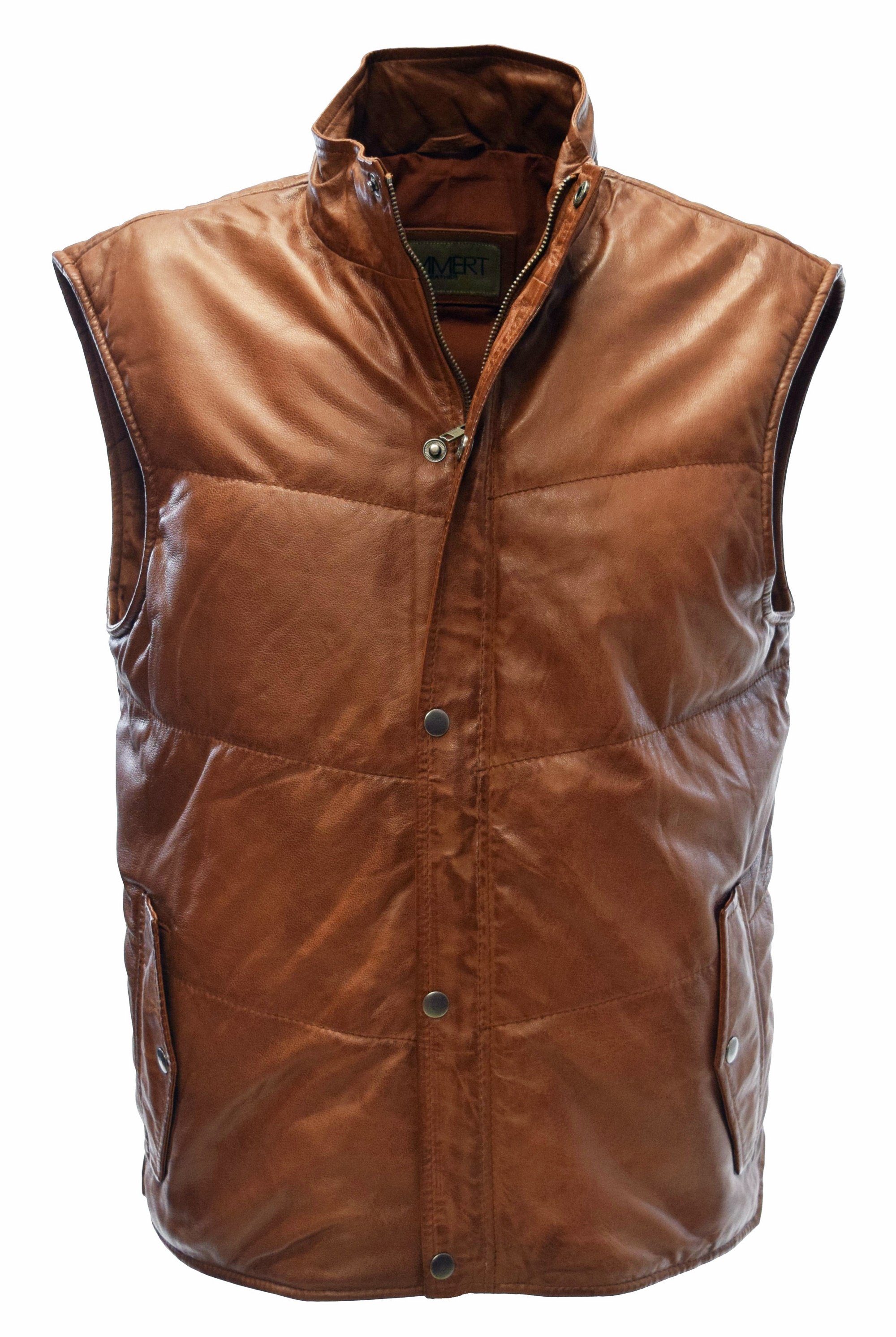 Zimmert Leather Lederweste Piether weiches Lammnappa Leder, wattiert und gesteppt, Cognac, Grau, Braun