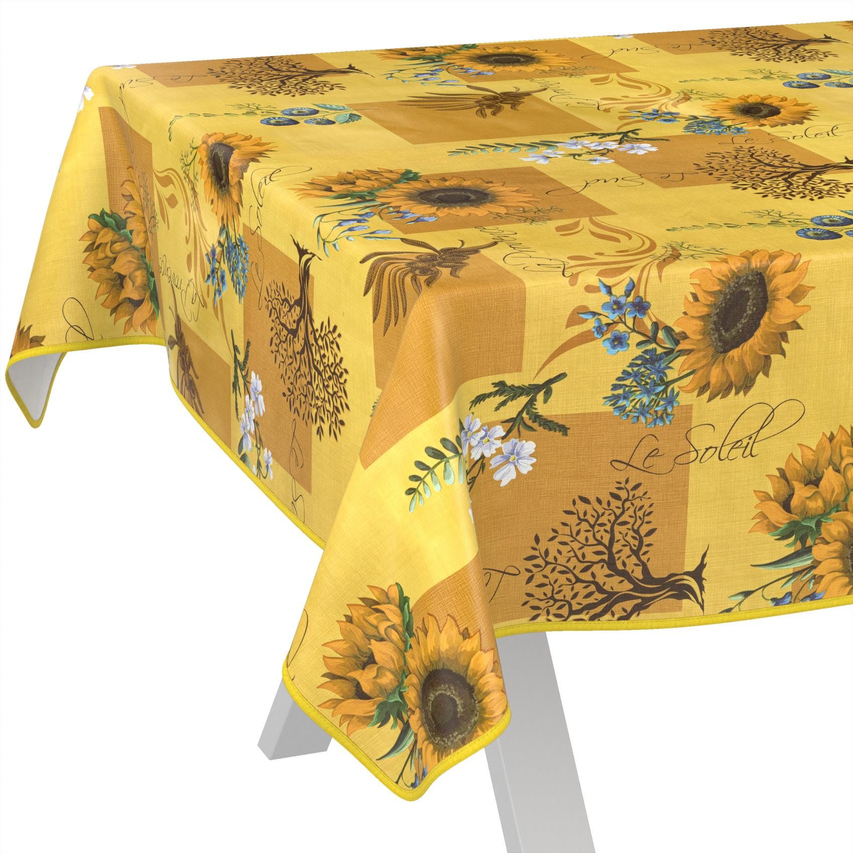 ANRO Tischdecke Sonnenblume abwaschbar Wachstuch pflegeleicht wasserabweisend (Einzelstück 1-tlg), Schmutzabweisend Rustikaler Gelb 90x130cm Gartentischdecke