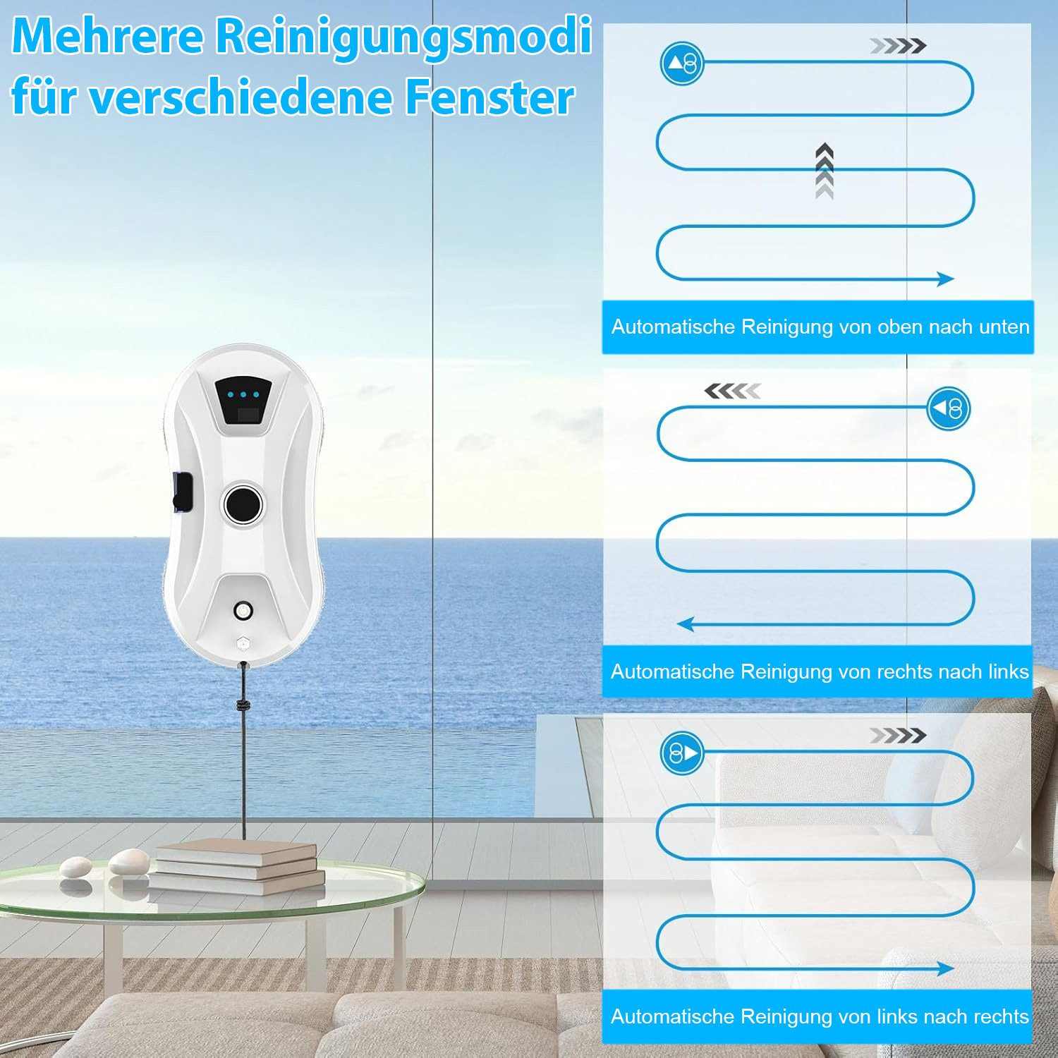 AKKEE Fensterputzroboter 5600Pa Elektrischer Fensterputzer mit Automatische Wasserstrahl, MEMS-Erkennungssystem – Bild 4 von 5