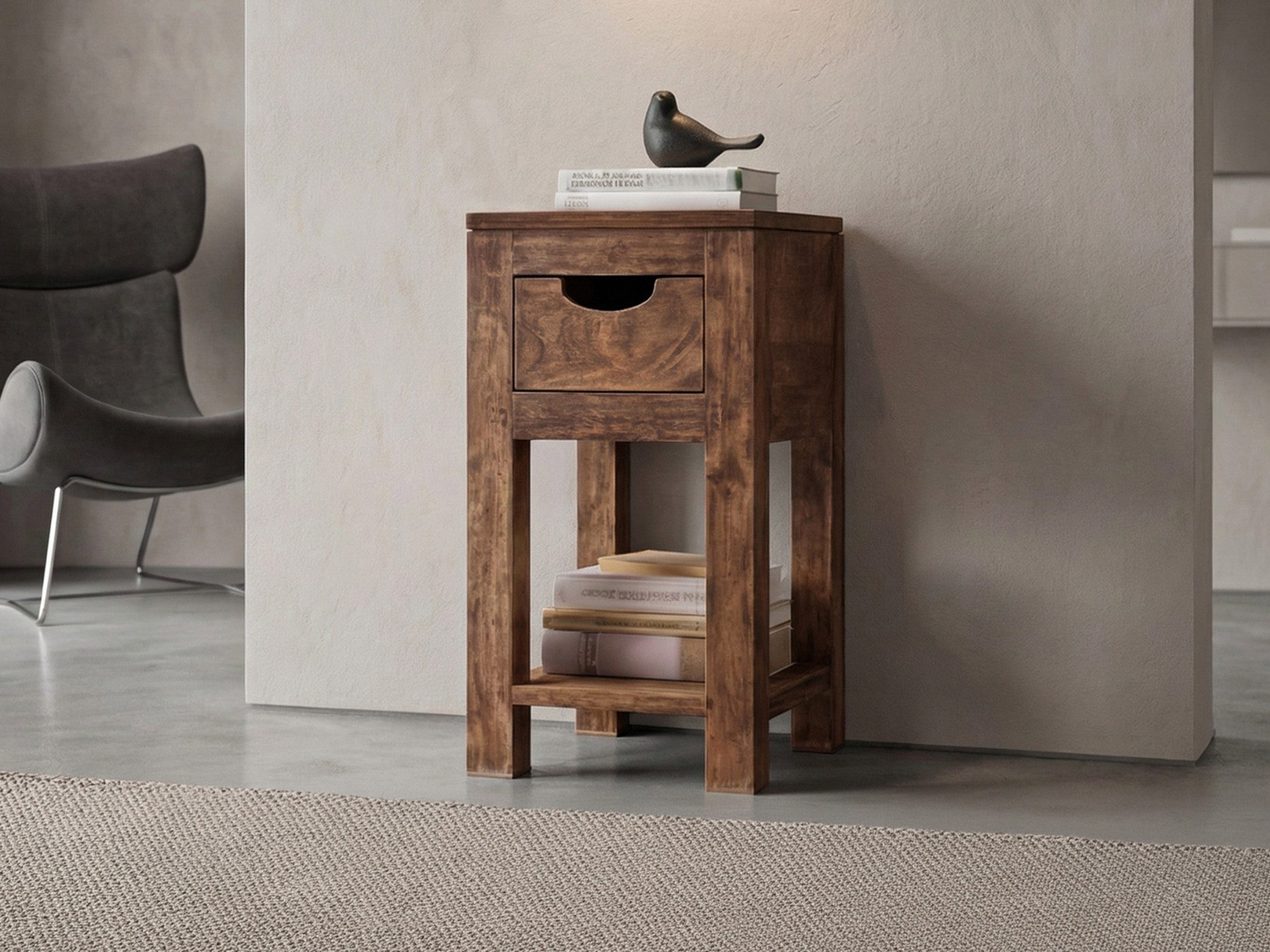 Massivart® Beistelltisch Massivholz Breite 29 cm, Mangoholz gebeizt »MANGALA«, montiert · Schublade · Wohnzimmer · Flur