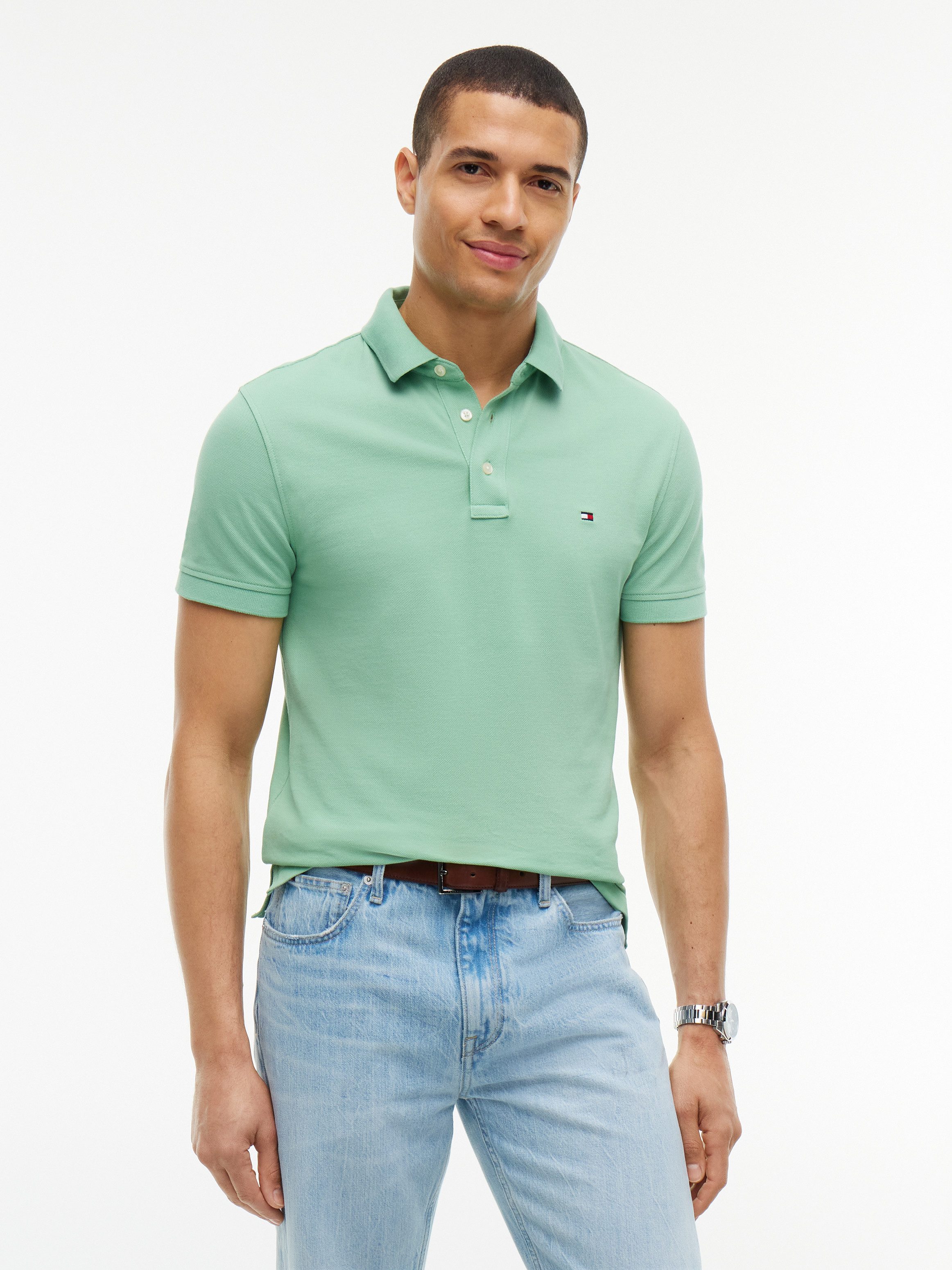 Tommy Hilfiger Poloshirt 1985 SLIM POLO Markenstickerei, aus Baumwoll-Piqué