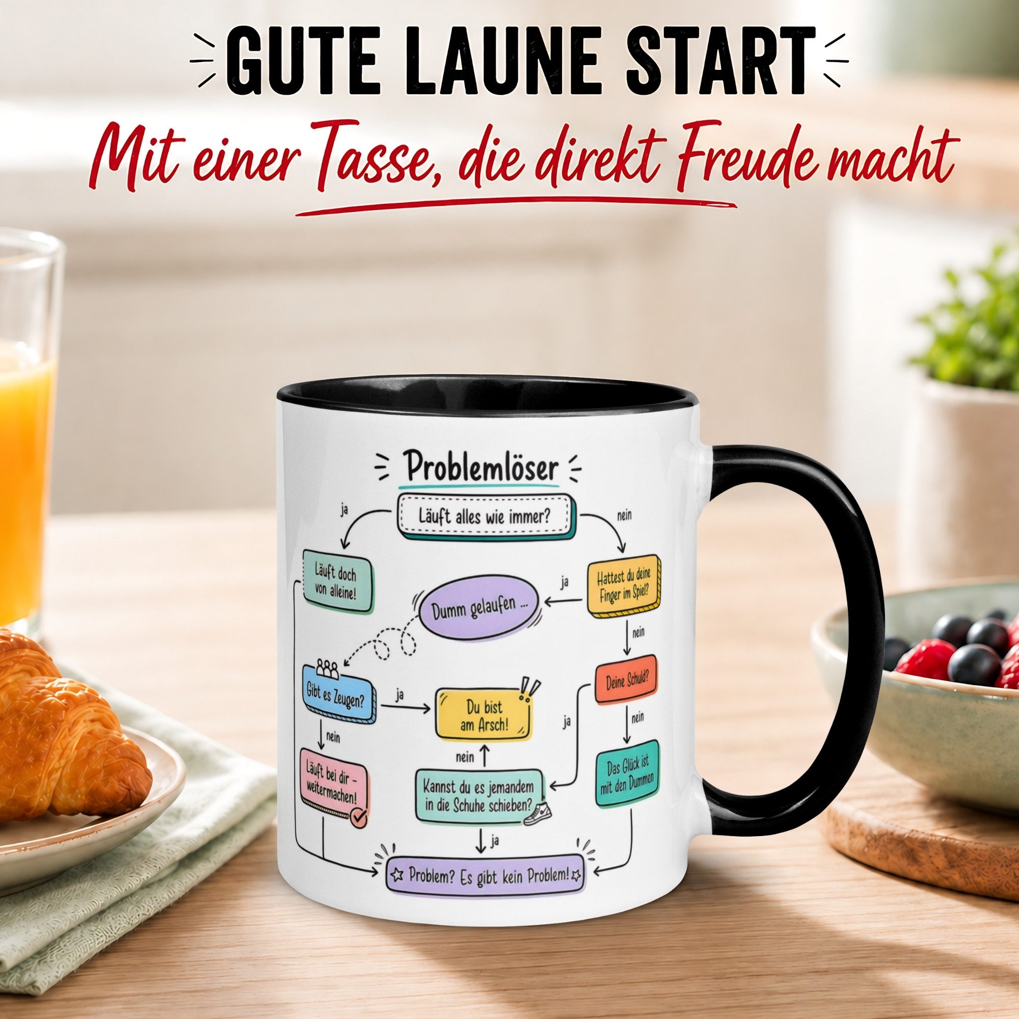 Momentals Tasse Büro – Dein Problemlöser – Geschenk Chef Chefin Kollege Kollegin, Gratis Versand · Links-&Rechtshänder · Spülmaschinenfest