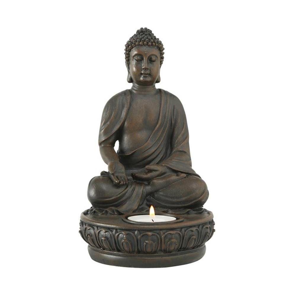 BOLTZE Teelichthalter Buddha, Braun, aus Kunststoff, 1 Stück zufällige Variante