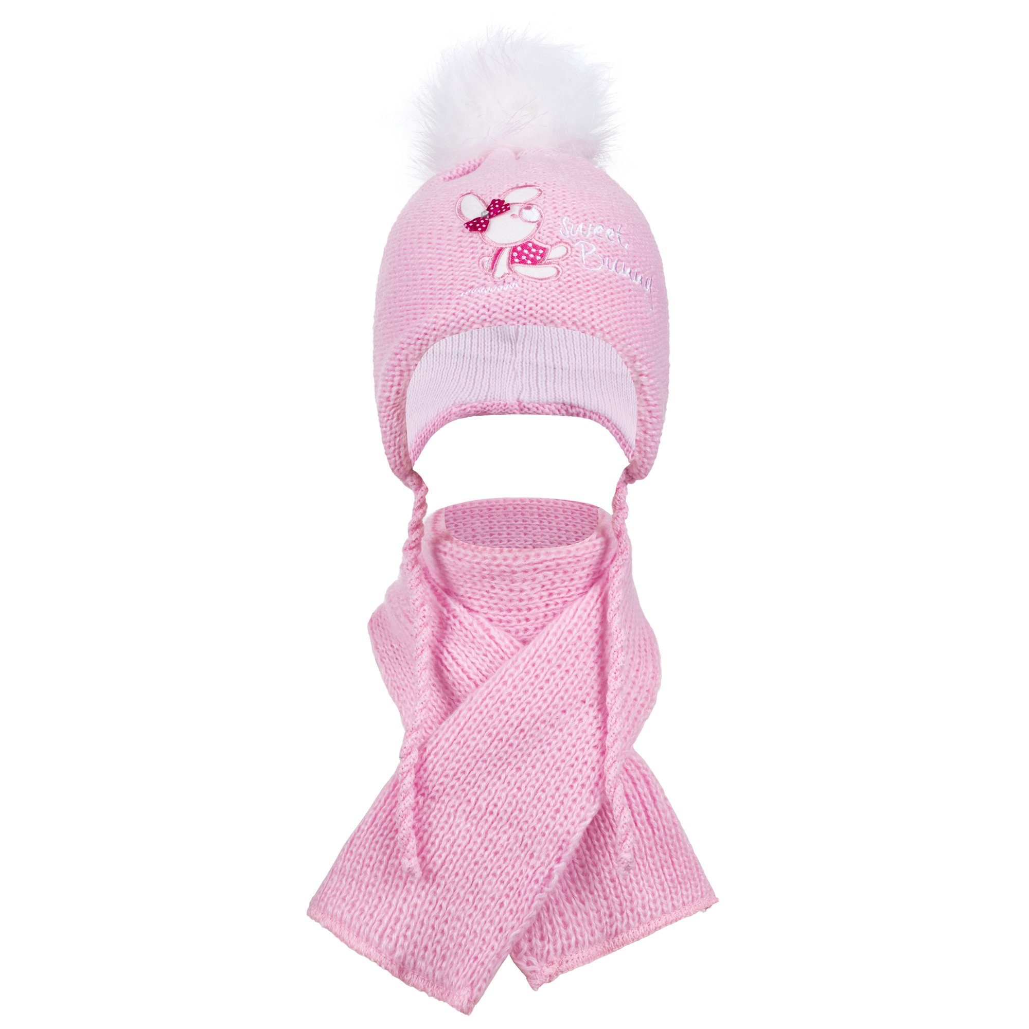 Smarilla Mütze & Schal Strickmütze Bindemütze Bommelmütze Babymütze Mädchen Doppellagig