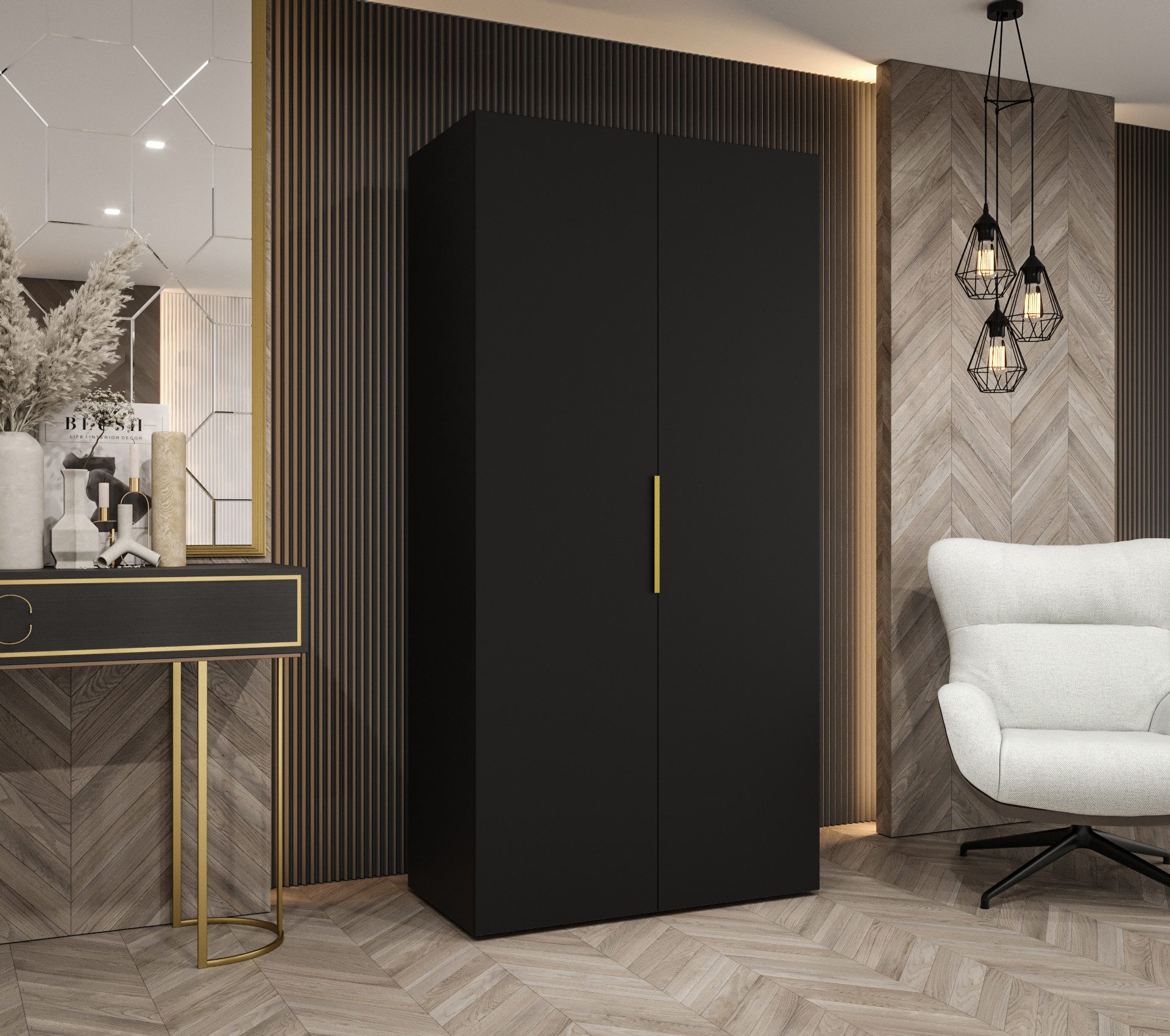ABIKS MÖBEL Drehtürenschrank MARBELLA 1 Schlafzimmerschrank mit Kleiderstange und Regalen