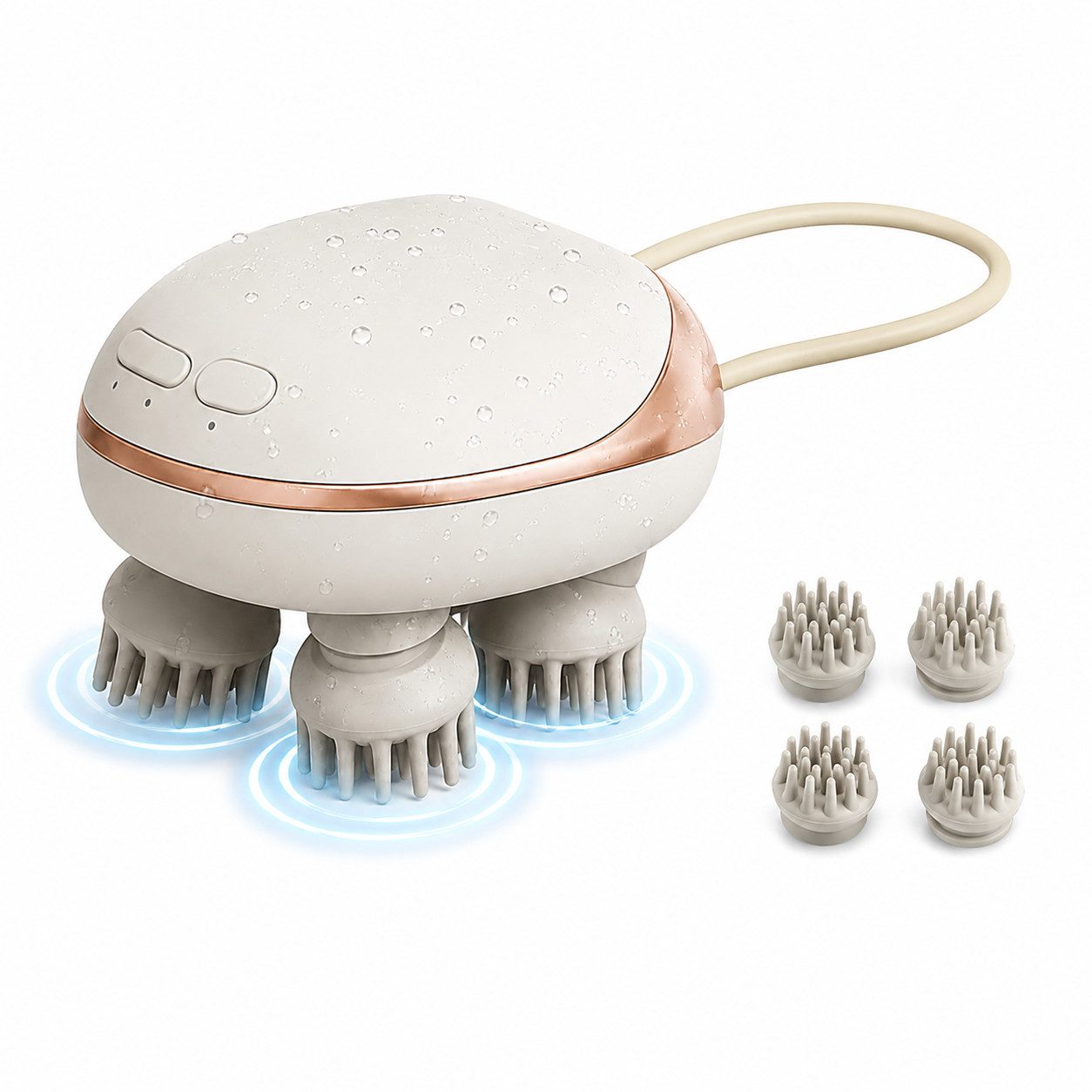 pedete Massagegerät Kopfmassagegerät Massagegerät elektrisches mit 4 Massageköpfen, geräte Scalp Massager Abnehmbare Silikonköpfe, kopfhaut massagebürste Anti-Stress-Massage, handliches Kopfmassagegerät IPX7 Revitive durchblutung