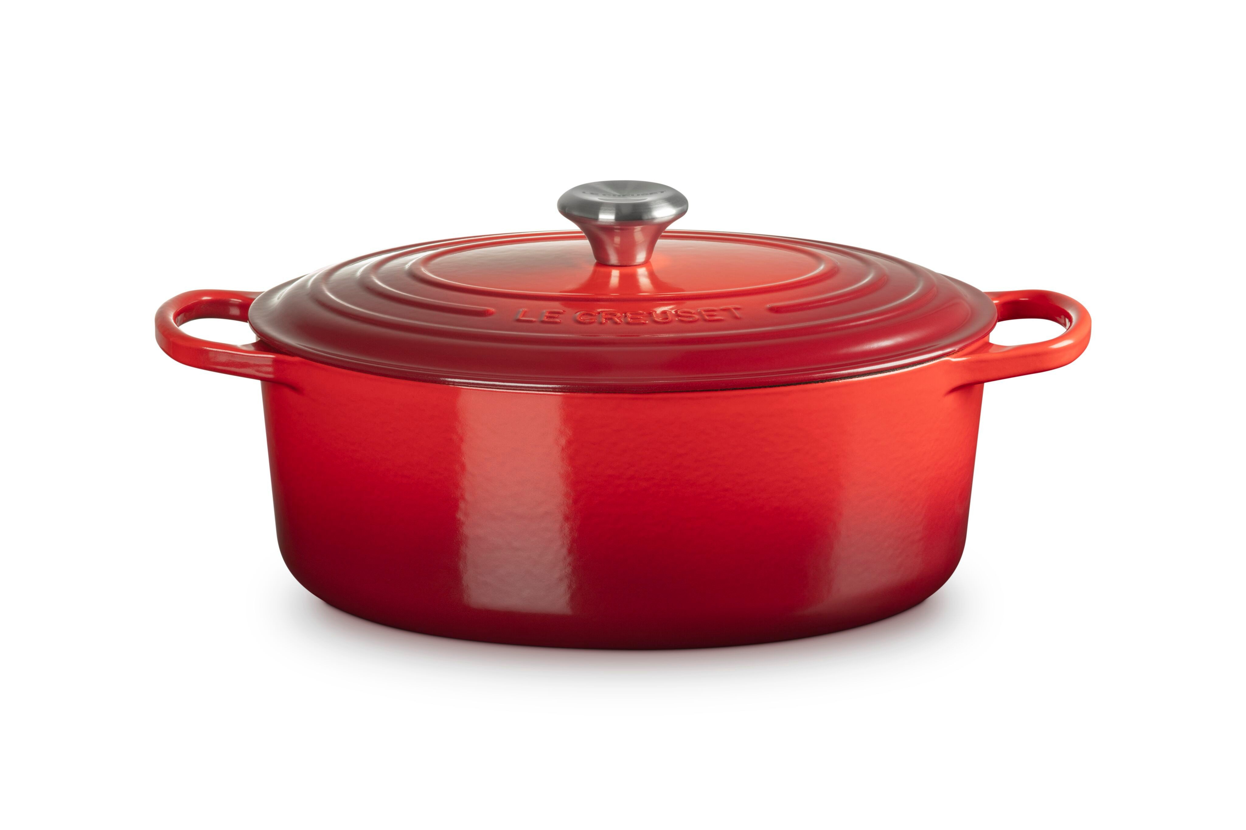 LE CREUSET Bräter Gusseisen-Bräter mit Deckel, Oval, Gusseisen, Ø 31 cm, Kirschrot, 21178310602430