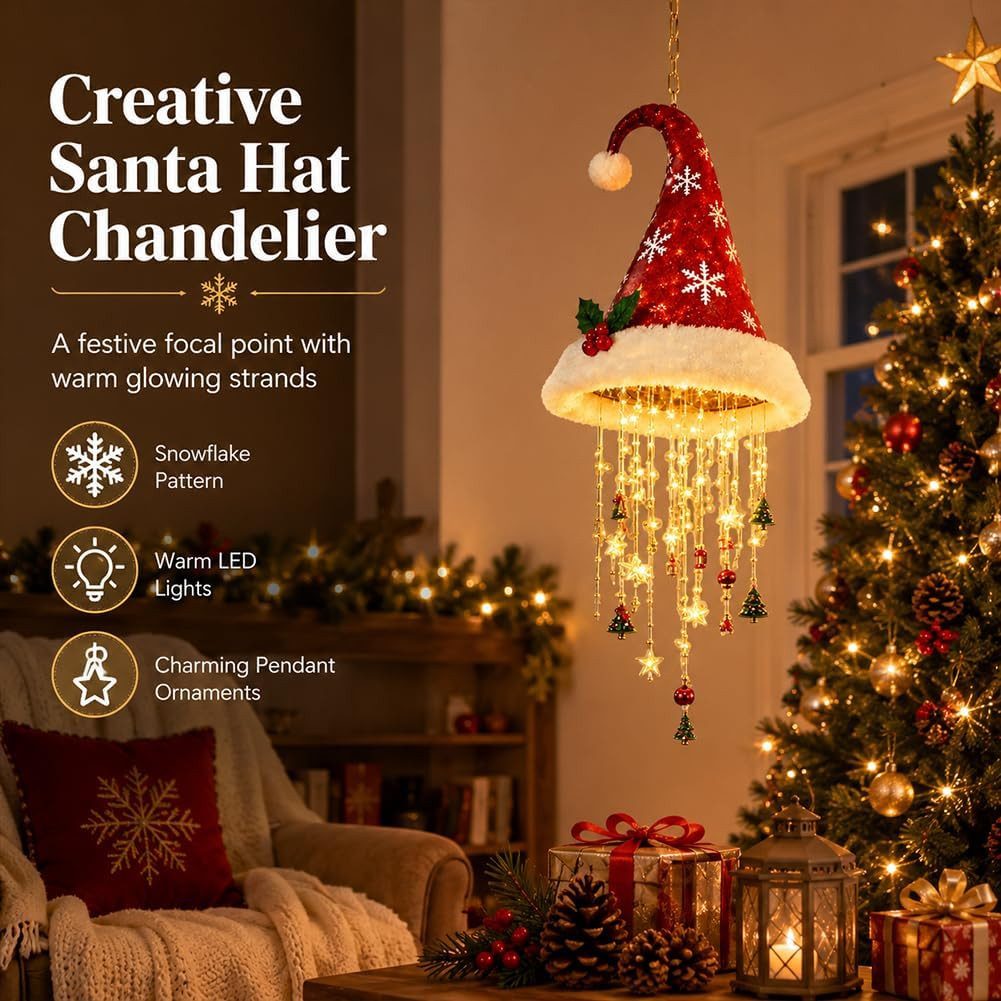 FELIXLEO LED Kugelleuchte Beleuchteter Weihnachtsmannhut Hängeleuchte, LED – Bild 5 von 5