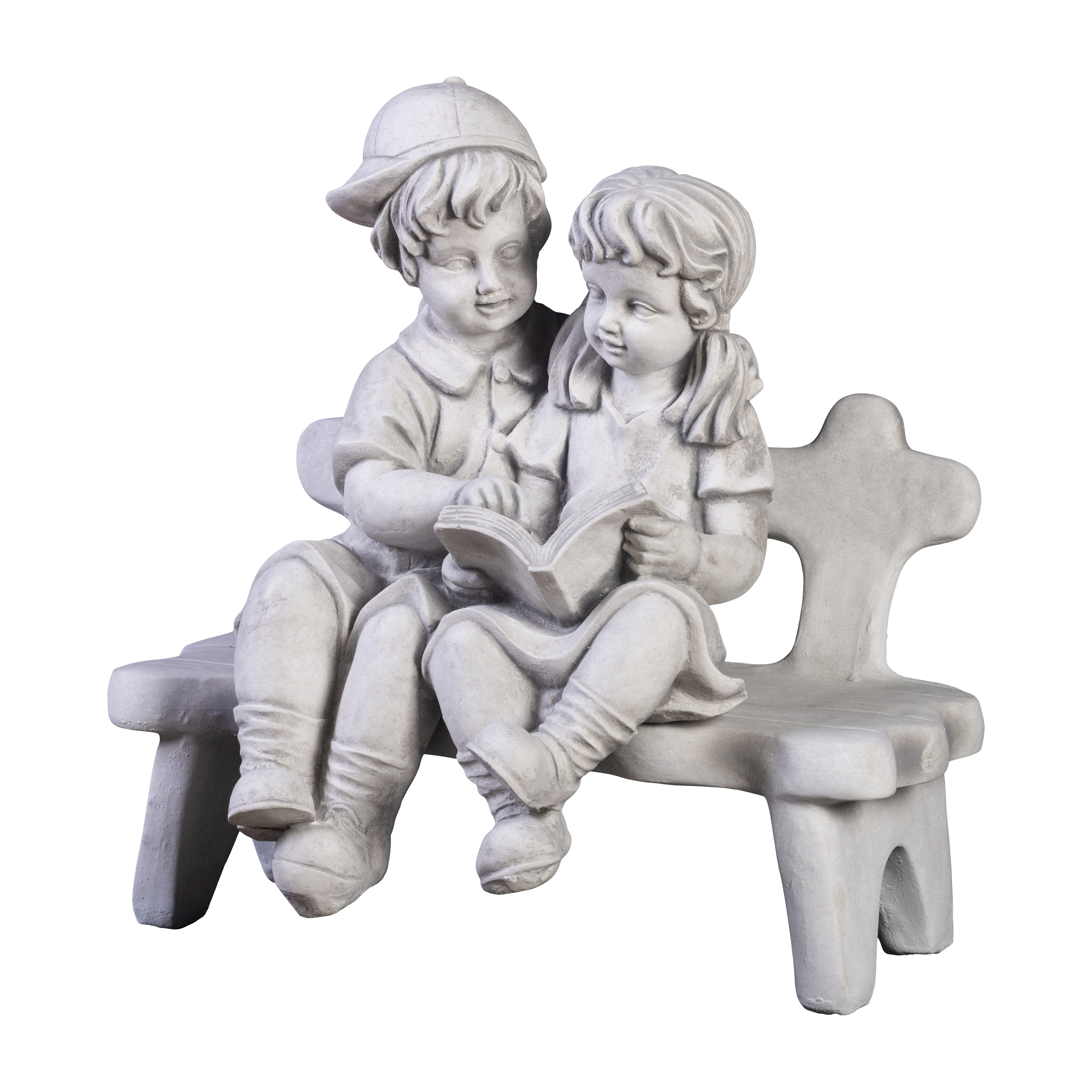 gartendekoparadies.de Gartenfigur Mädchen und Jungen Figur auf der Bank, Steinfigur, H. 45 cm, 22 kg, Frostsicher
