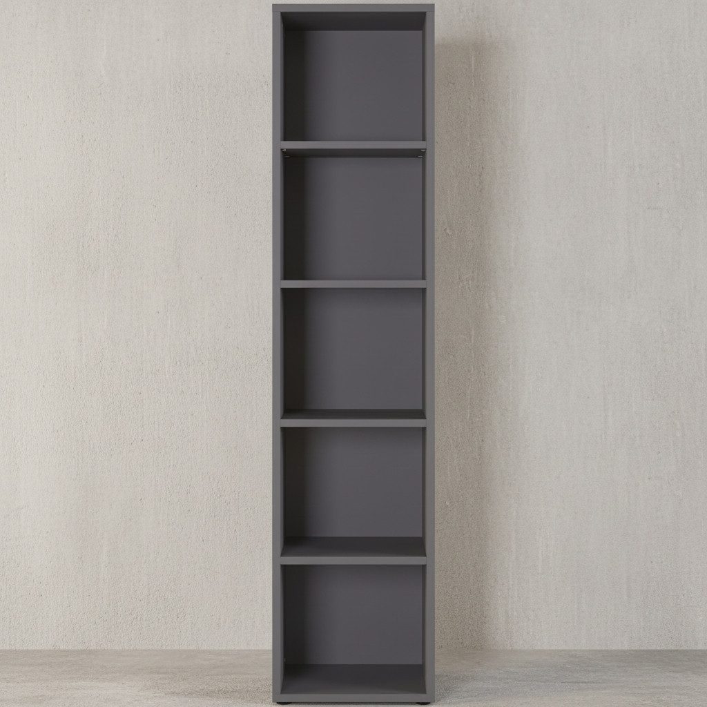 KADIMA DESIGN Aktenregal Aktenregal Universal FRANKFURT hoch 197cm, Büroregal Graphit Hochregal, Büromöbel Made in Germany, Hochschrank offen, Bücherregal, Standregal, Bis 30 kg pro Boden, 5 Ordnerhöhen, passend zu Serie "Stuttgart"