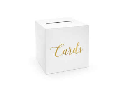 partydeco Geschenkbox, Kartenbox Hochzeit 24cm Papier, weiß / gold