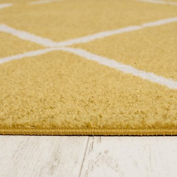 Designteppich Modern Teppich Geometrisch Muster Gelb farbe - Kurzflor, Mazovia, 80 x 150 cm, Geeignet für Fußbodenheizung, Höhe 7 mm, Kurzflor