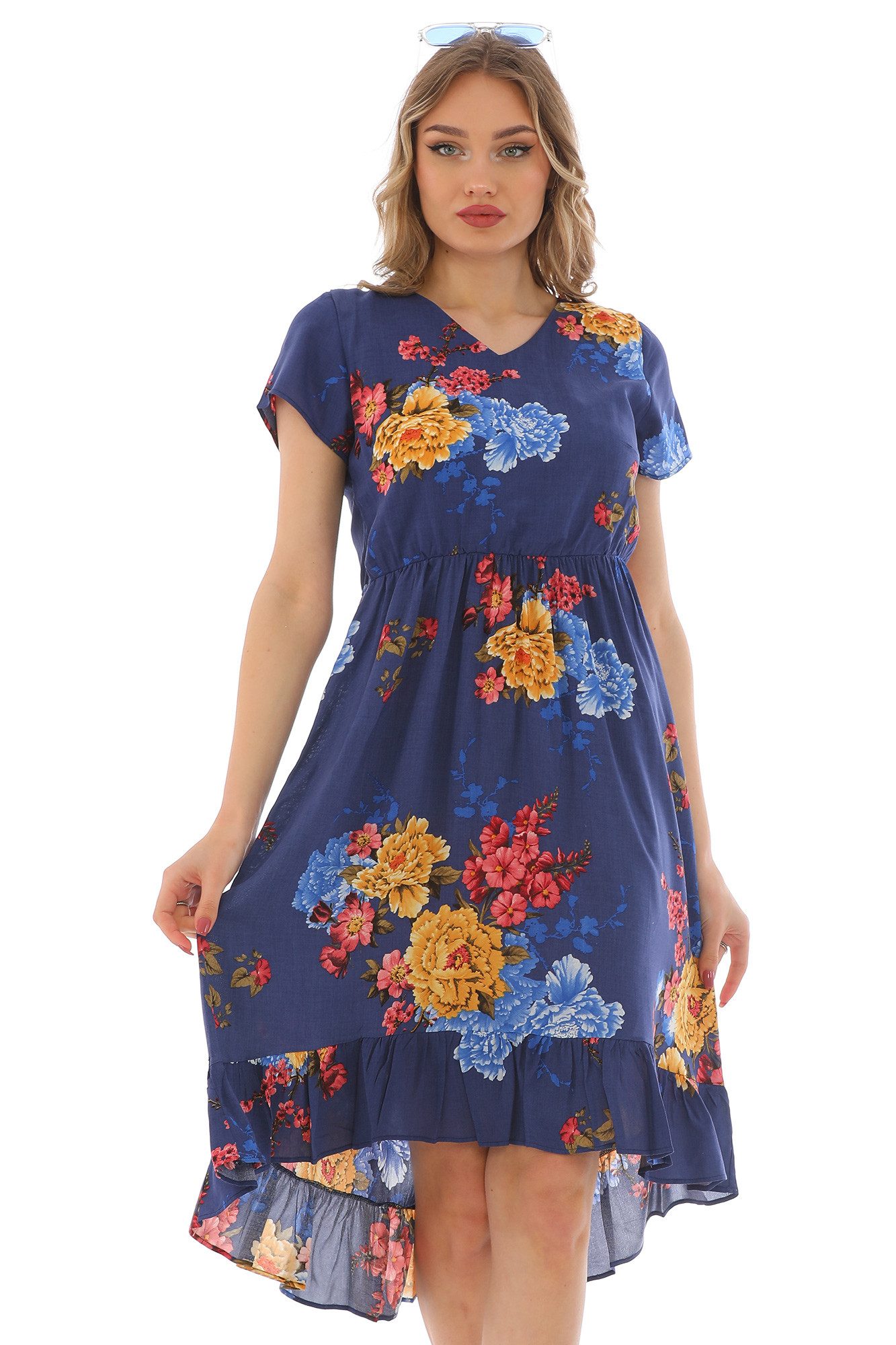 Midikleid Abendkleid mit Volant und V-Ausschnitt