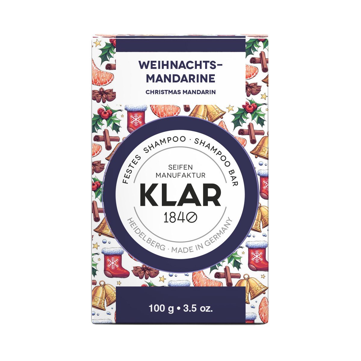 KLAR Мылоmanufaktor Handseife Klar Мыло festes Shampoo Weihnachsmandarine, für geschmeidige Haare