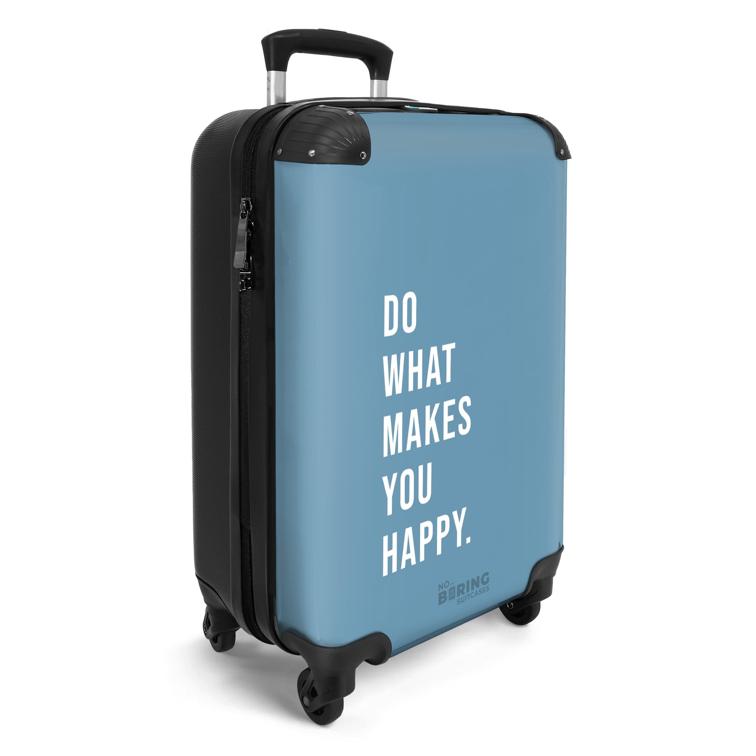 NoBoringSuitcases.com© Hartschalen-Trolley Blau mit Zitat "Tu, günstig online kaufen
