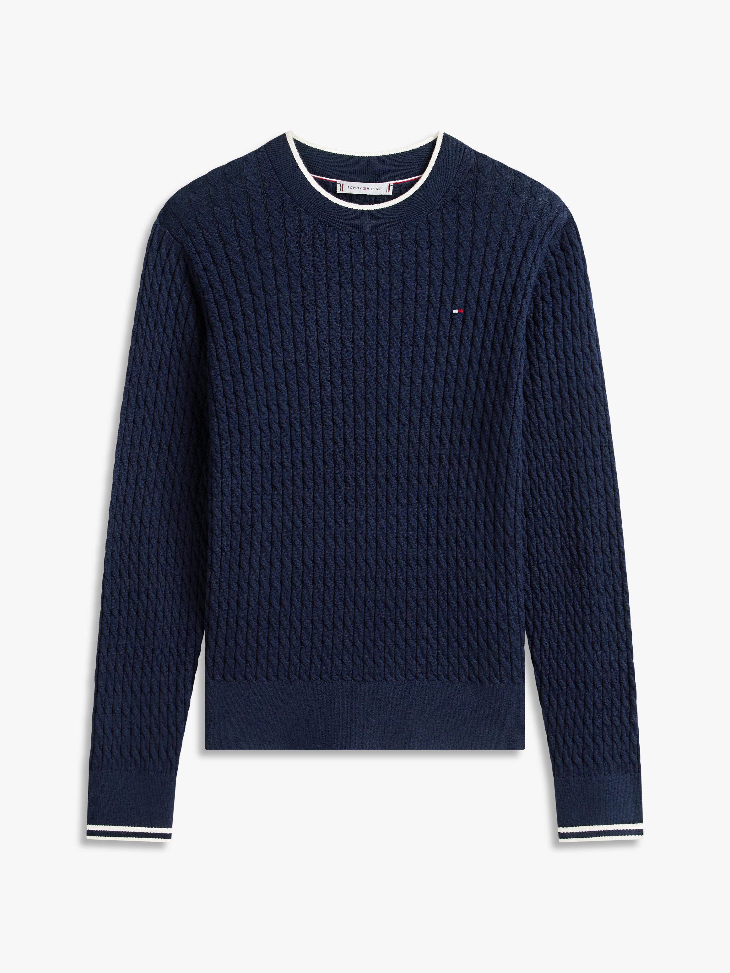 Tommy Hilfiger Rundhalspullover CO CABLE C-NK LS SWEATER Baumwolle, mit Zopfmuster, Regular Fit