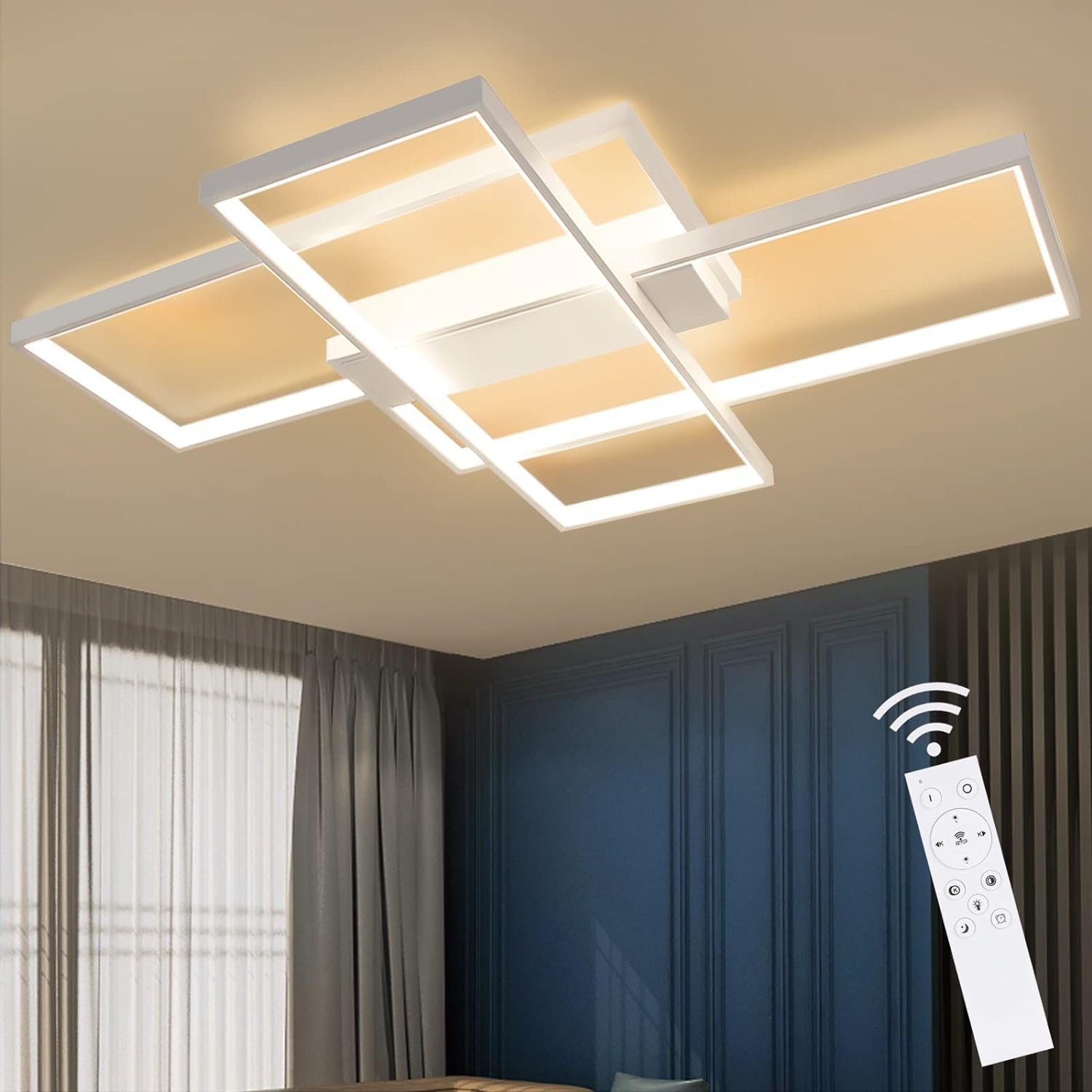 Nettlife LED Deckenleuchte Schwarz Dimmbar mit Fernbedienung Modern Deckenlampe Geometrisch, Dimmbar, LED fest integriert, Warmweiß, Neutralweiß, Kaltweiß, für Schlafzimmer Wohnzimmer Flur Büro Balkon, 88W, 100CM