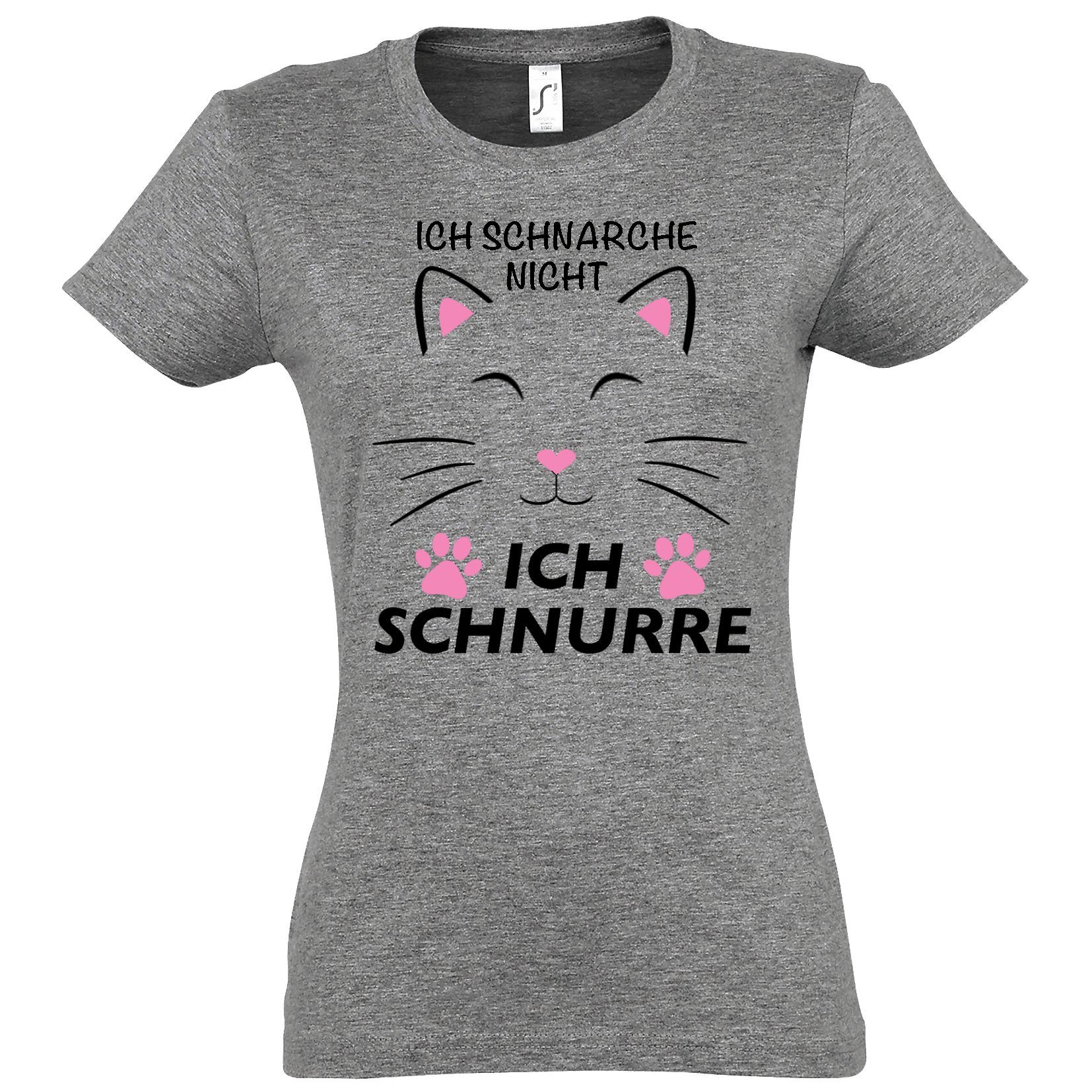 Youth Designz Print-Shirt Schnarchen Schnurren Katze Damen T-Shirt mit lustigem Spruch & Logo Aufdruck Grau