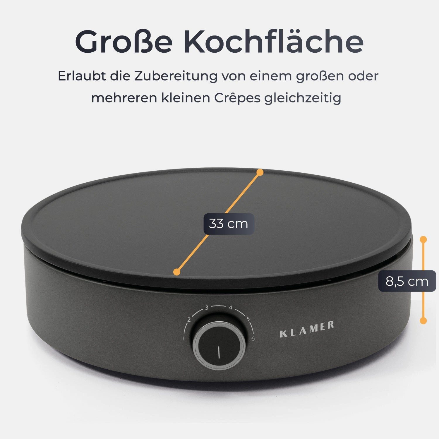 KLAMER Crêpesmaker Große Backfläche mit 33cm Ø, antihaftbeschichtete Platte, inkl. Teigv…, 1500 W, Ø 31 cm, 1500W, schnelle Zubereitung, 6 Temp-Stufen, leicht zu reinigen