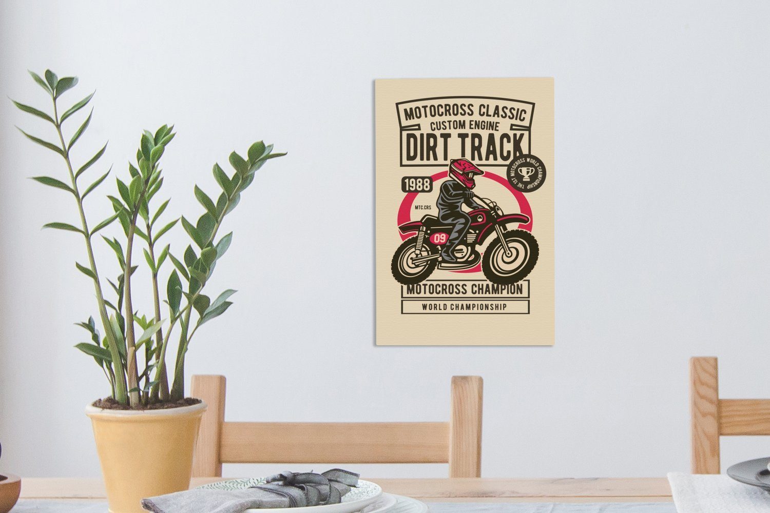 OneMillionCanvasses® Leinwandbild Motocross - Mann - inkl. Gemälde, St), fertig Kleidung Retro, Zackenaufhänger, 20x30 bespannt cm - Leinwandbild (1