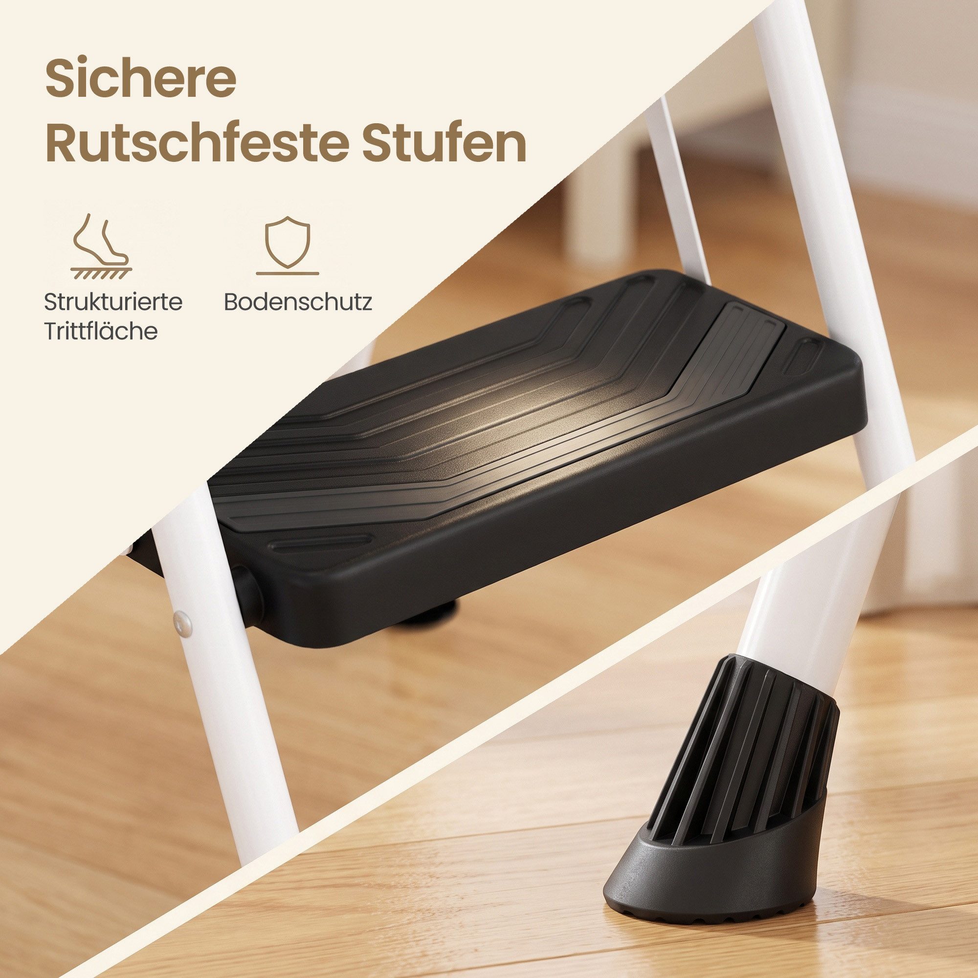 SONGMICS Trittleiter Klapptritt aus Stahl Klappbar mit Handlauf, 3 Stufen, 99 x 40,5 x 6,5 cm Weiß – Bild 4 von 5