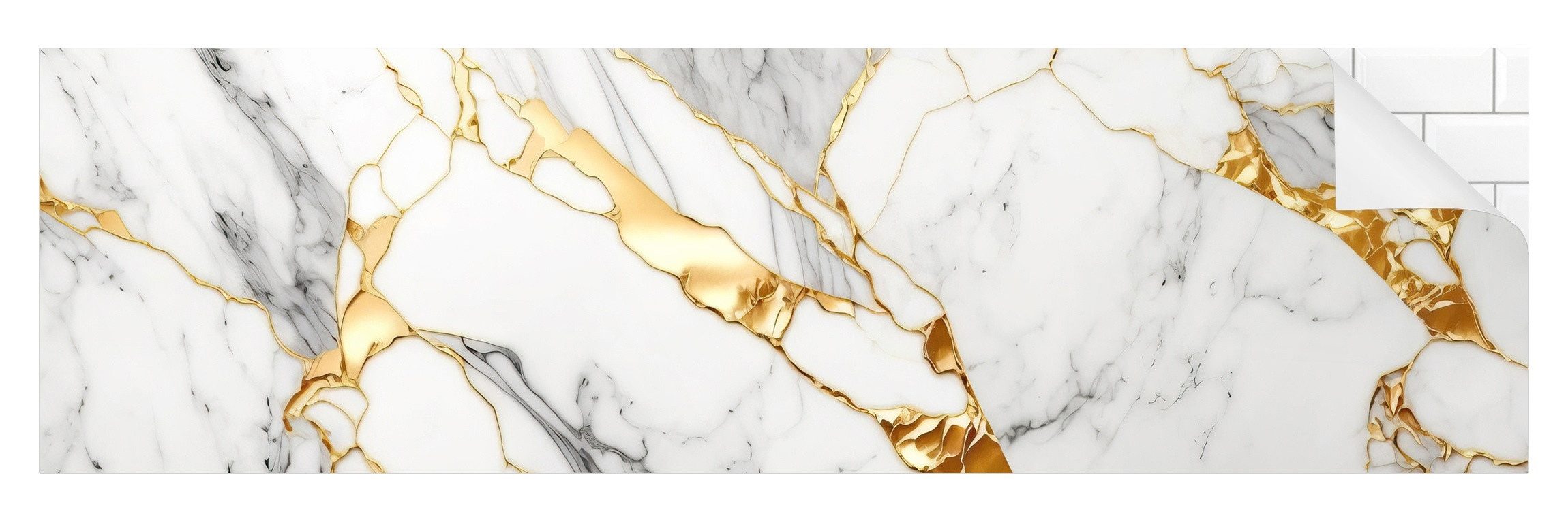 Bilderdepot24 Badrückwand schwarz weiss fugenlose Wandverkleidung Bad Fotomontage, (Hartfolie matt » Selbstklebend SMART 0,35 mm), wasserfestes Wandpaneel Weißer Marmor Goldeffekt