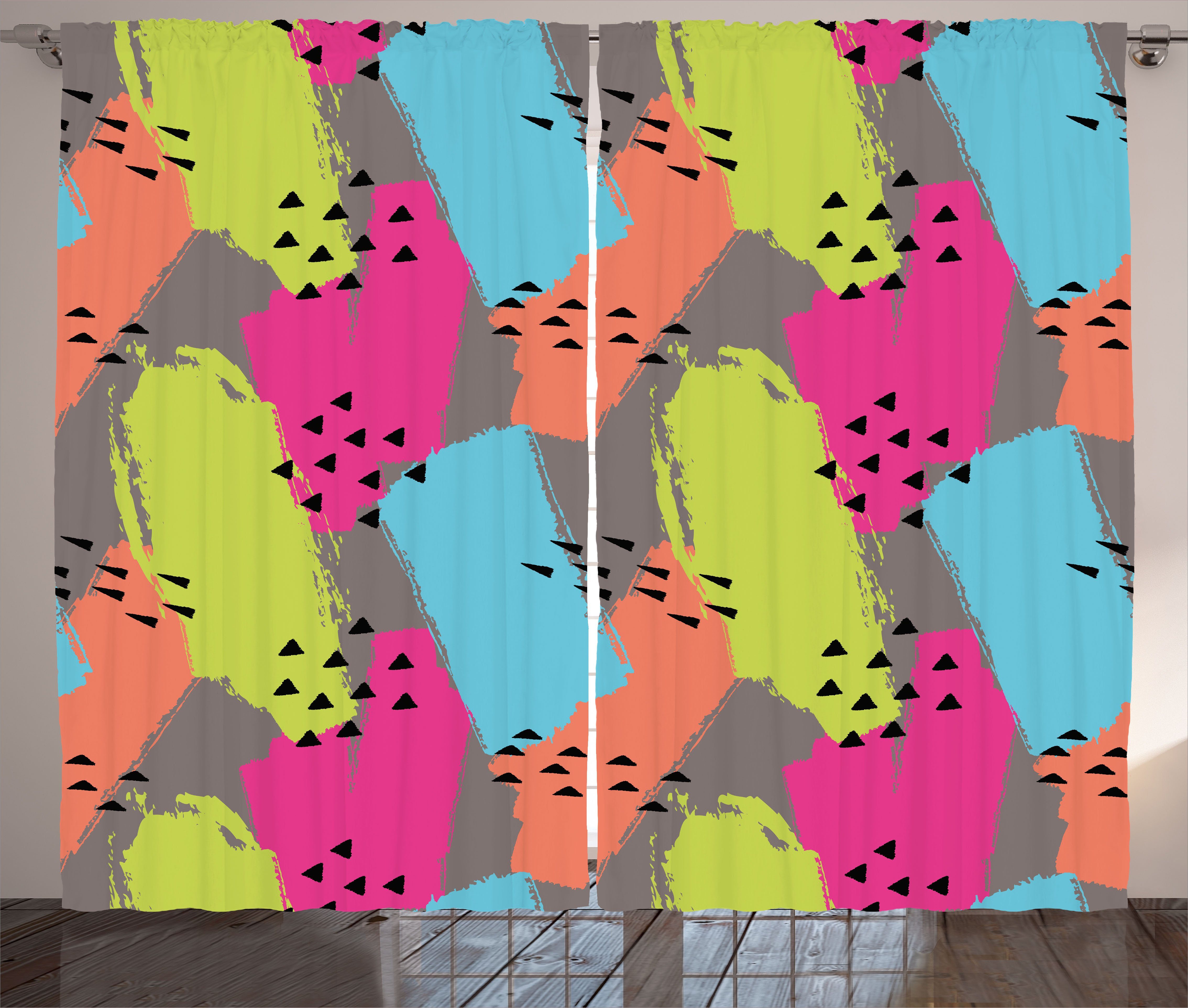 Gardine Schlafzimmer Kräuselband Vorhang mit Schlaufen und Haken, Abakuhaus, Modern Abstrakt Farben Dreieck
