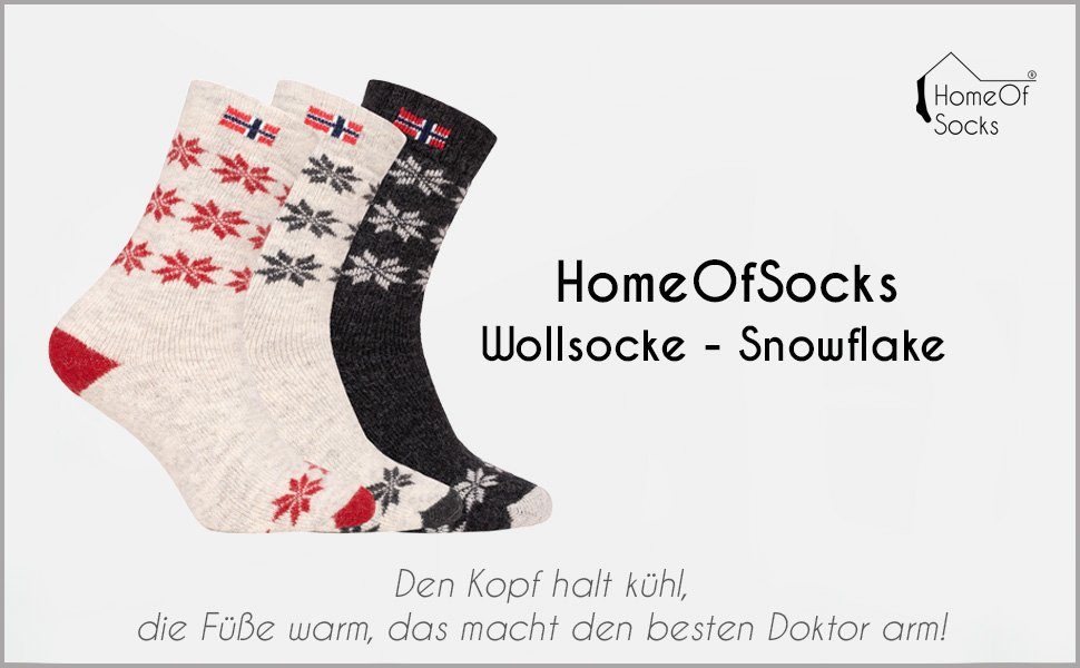 Wollsocke Norwegischem Design Socken Anthrazit HomeOfSocks Nordic "Snowflake Hyggelig Kuschelsocken Skandinavische 80% Dicke Hoher Norwegen" Wollanteil Warm Socken