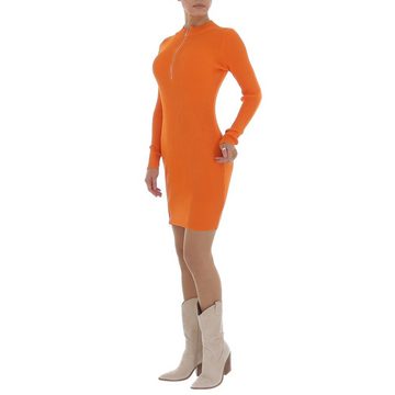 Ital-Design Strickkleid Damen Freizeit Reißverschluss Stretch Strickoptik Stretchkleid in Orange