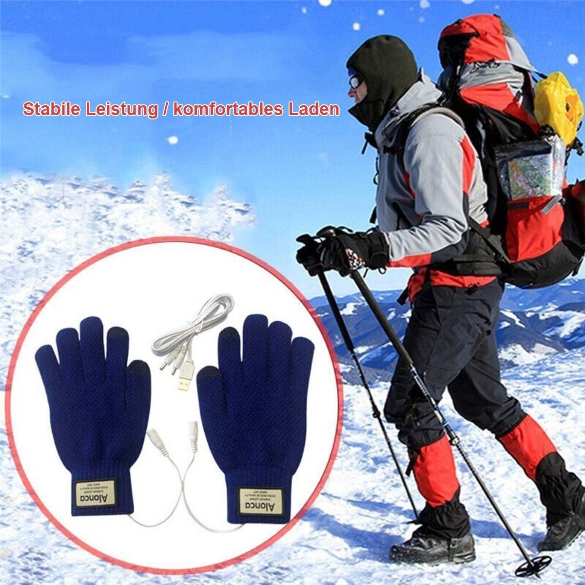 Strickhandschuhe USB-wiederaufladbare Sporthandschuhe Lederhandschuhe blau AUKUU Winter-Arbeitshandschuhe