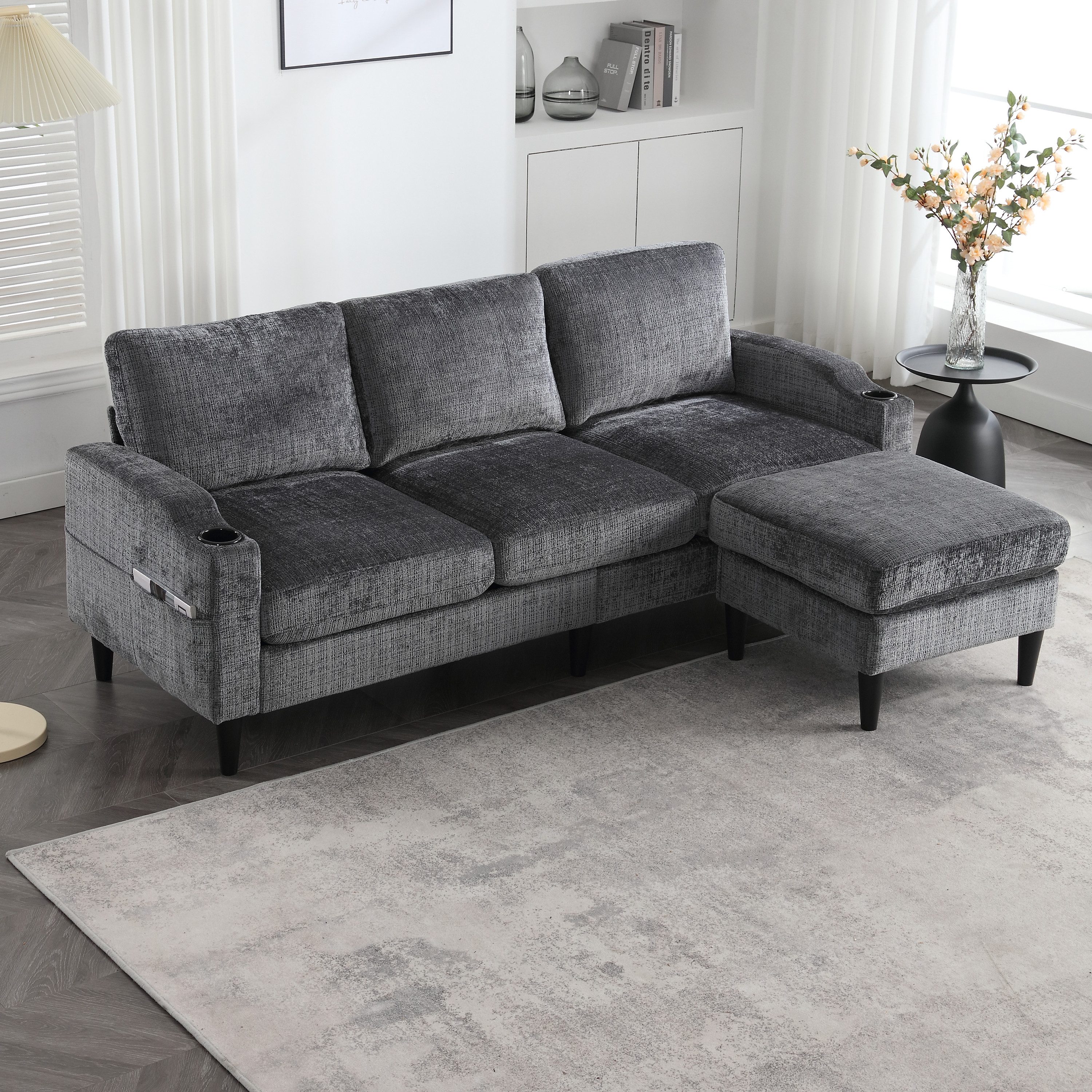 Odikalo 3-Sitzer Wohnzimmersofa Loungesofa mit Hocker günstig online kaufen