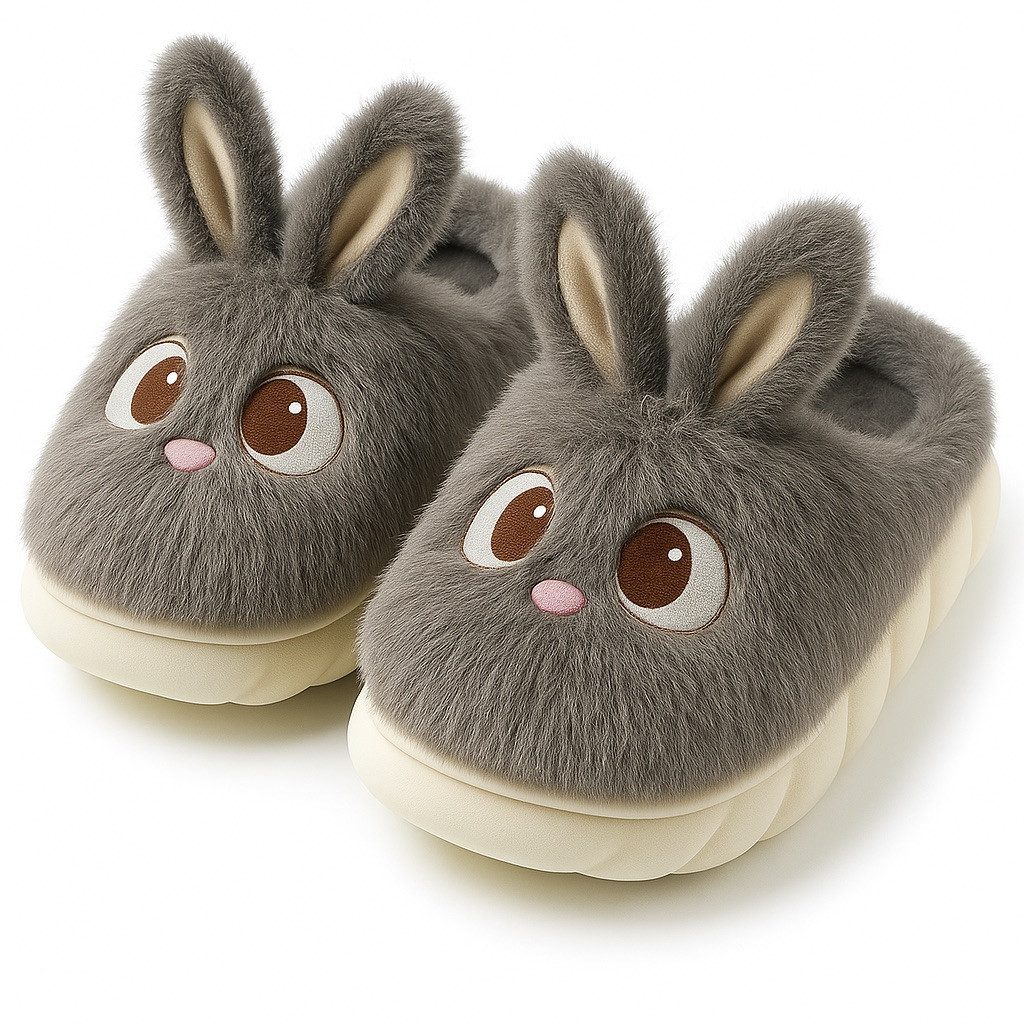 Corimori Plüsch Häschen Pantoffeln, süße Hasen Designs Plüsch Hausschuhe (Packung, Geschenk) kuschelig weiche Slipper für Kinder und Erwachsene, EU Größe 34-35
