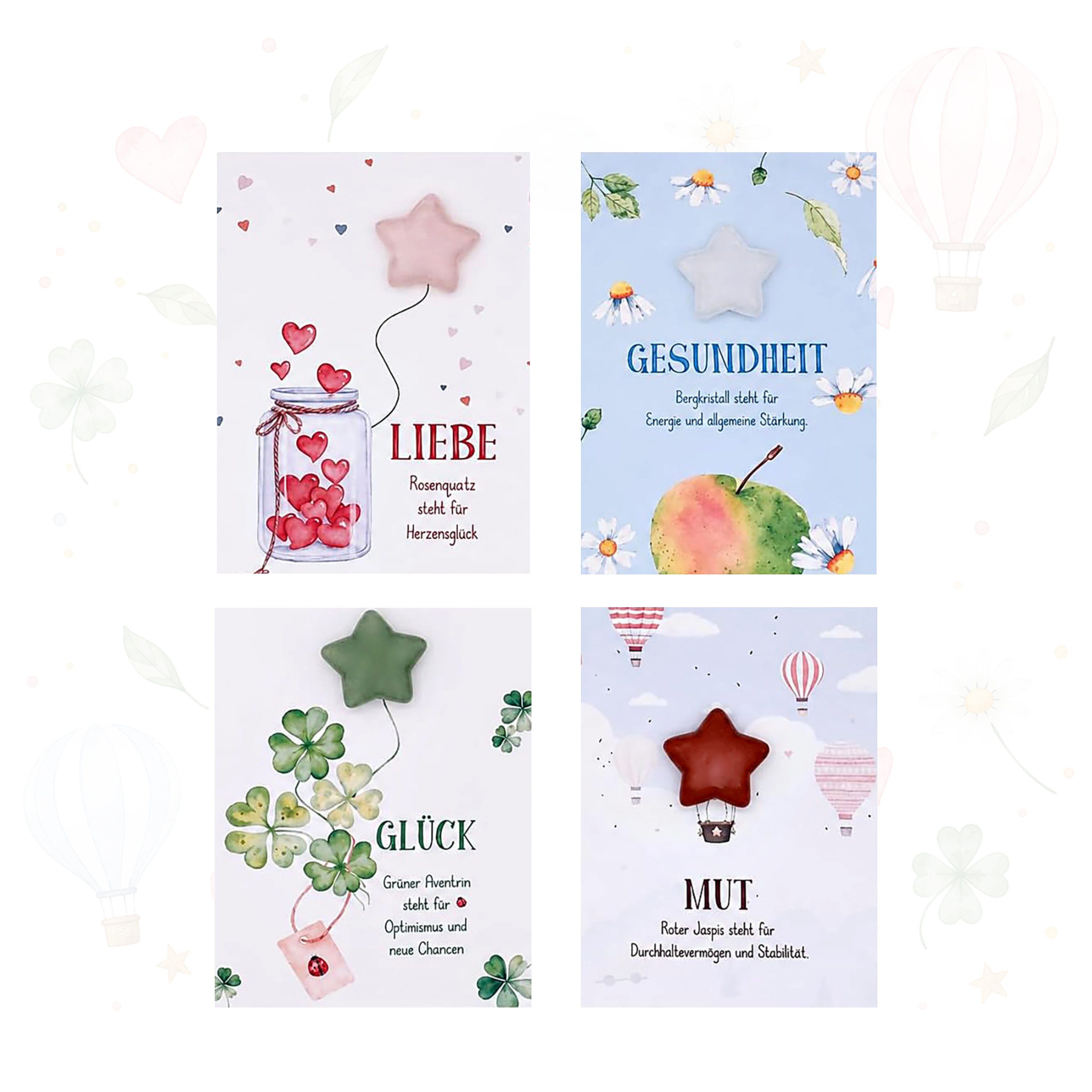Logbuch-Verlag Klappkarte Taschenglück Affirmationskarten mit 4 Edelsteinen in Sternform –